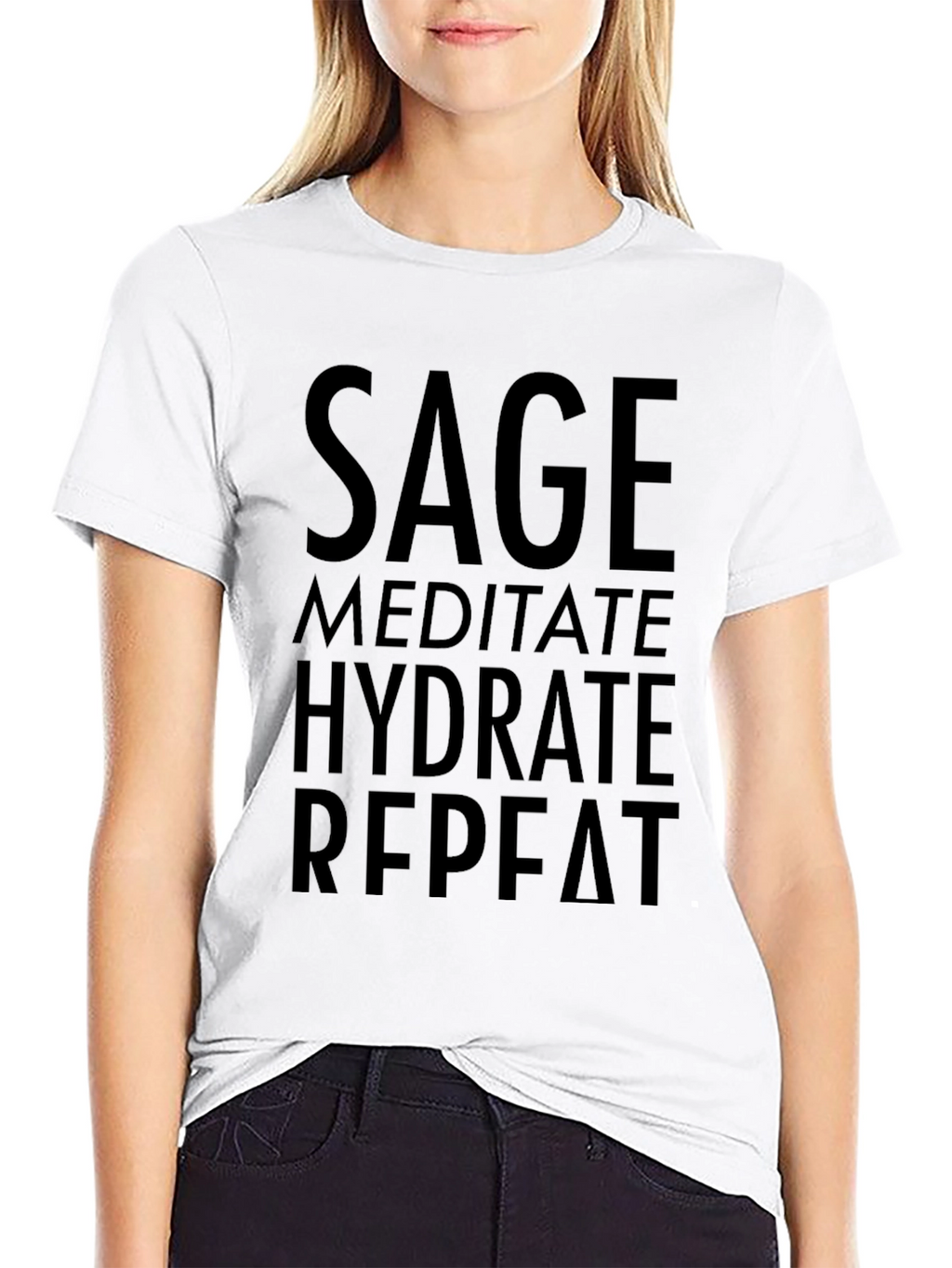 Sage Meditate Hydrate Repeat Black T-Shirt
