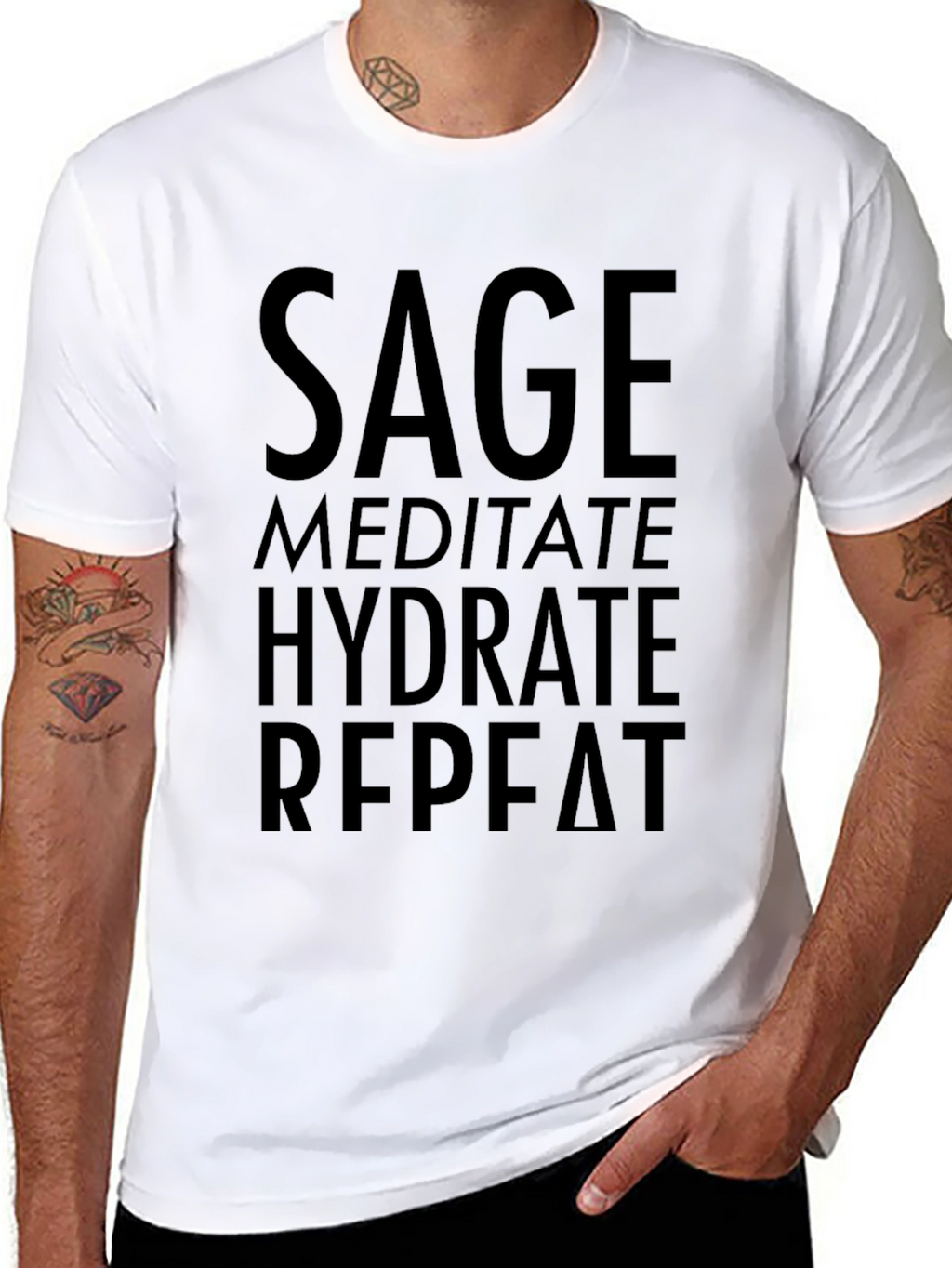 Sage Meditate Hydrate Repeat Black T-Shirt