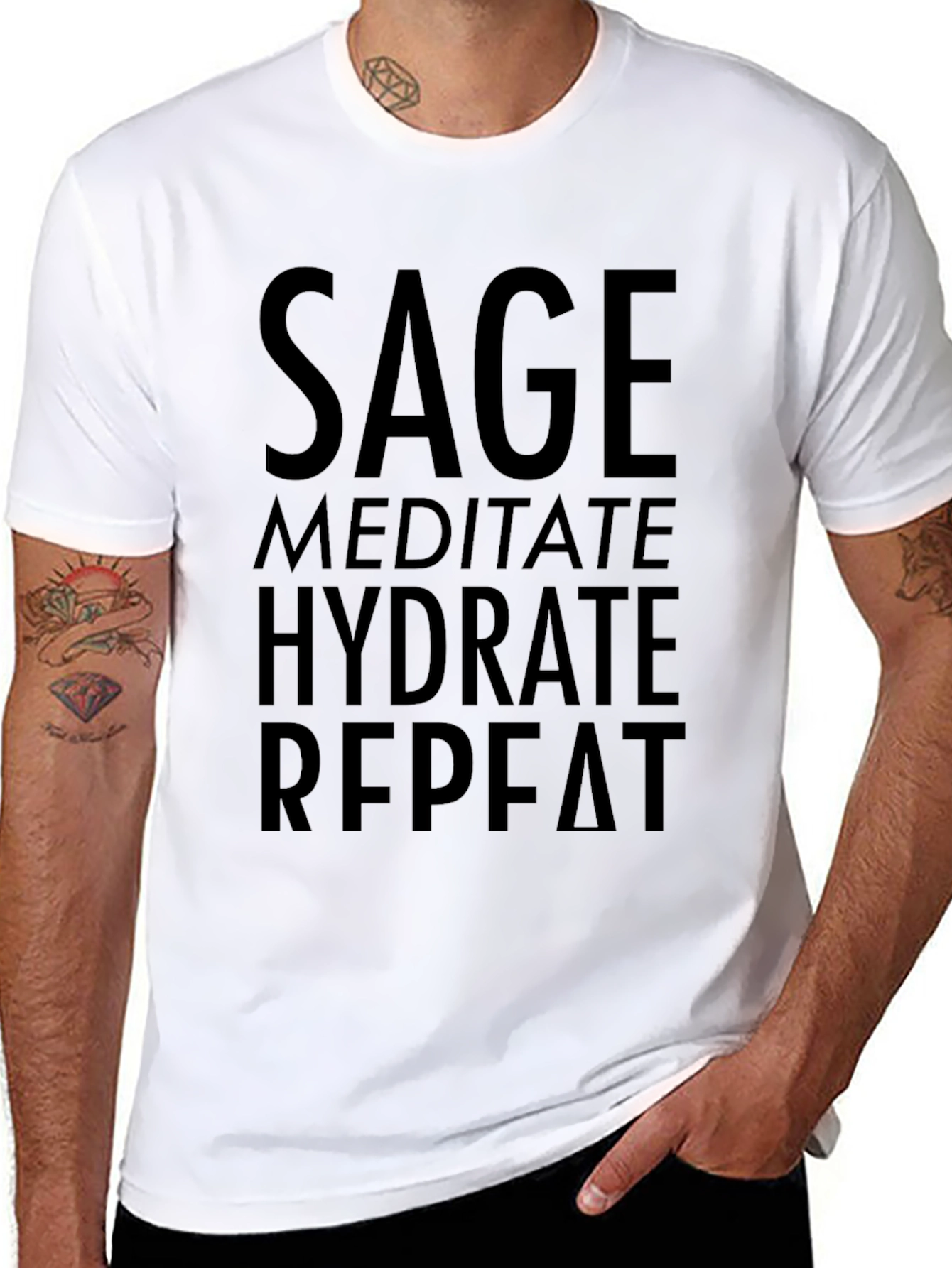 Sage Meditate Hydrate Repeat Black T-Shirt