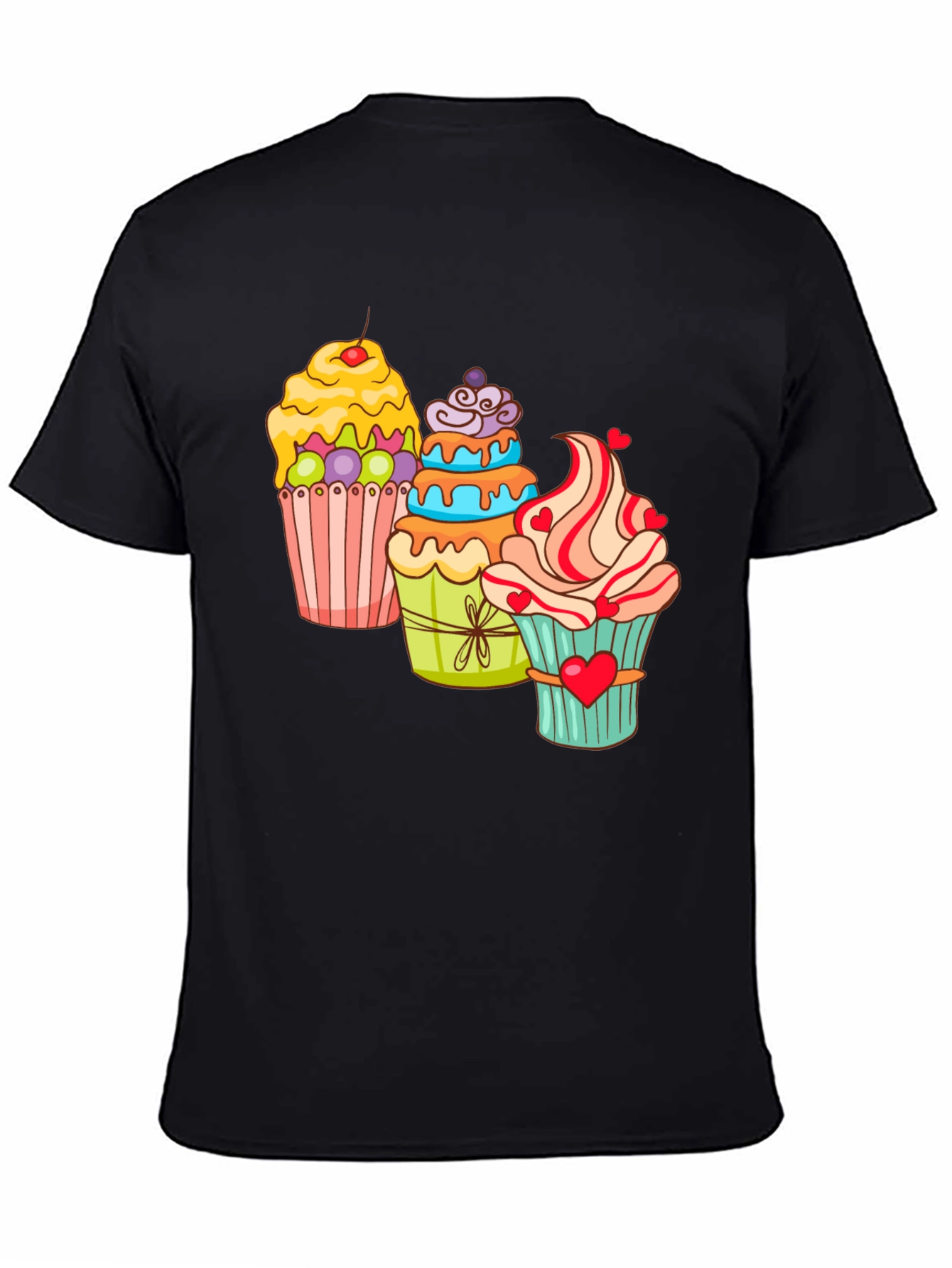 Cupcake T-Shirt Black Cotton Short Sleeve Dessert Lover