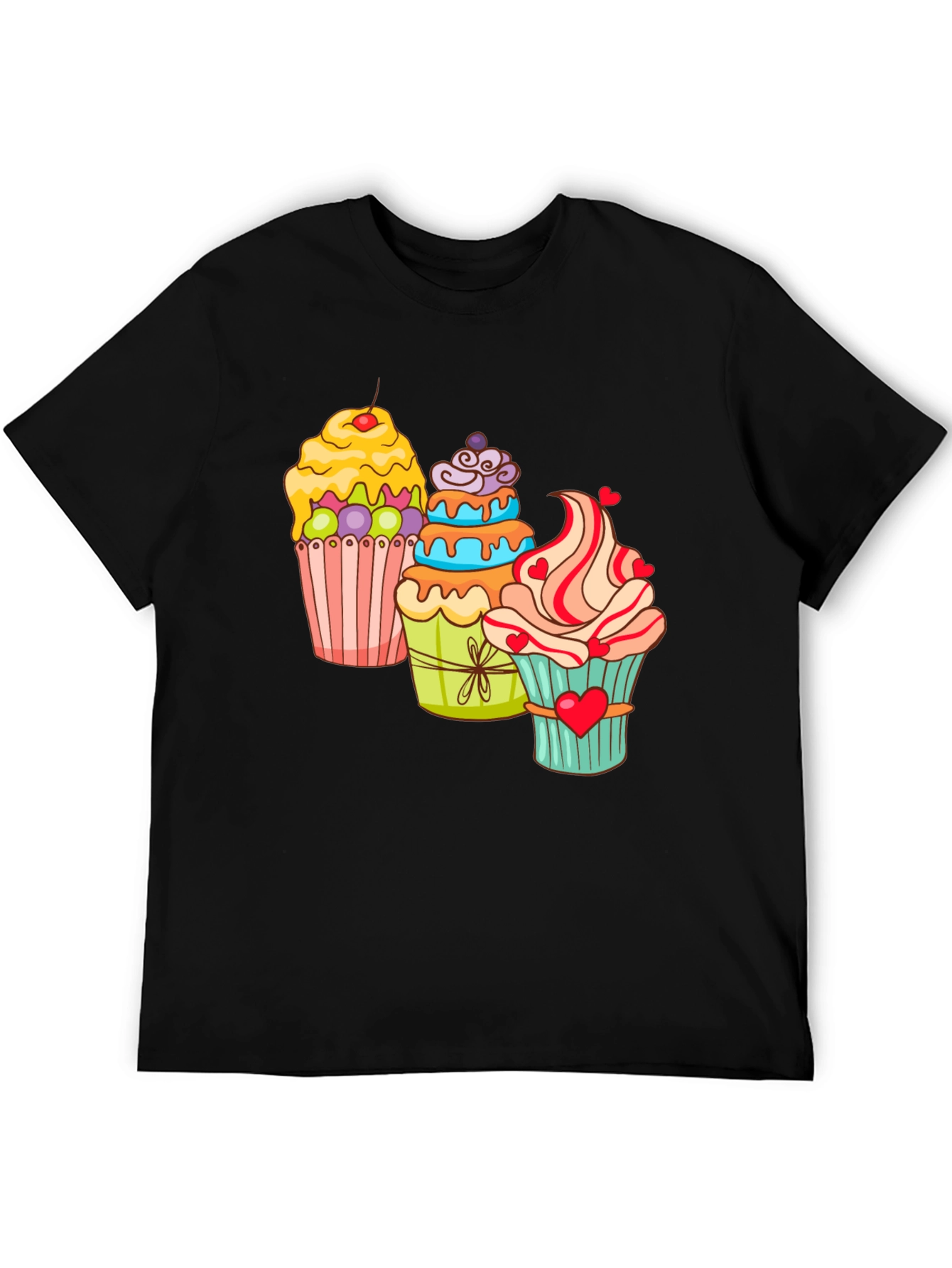 Cupcake T-Shirt Black Cotton Short Sleeve Dessert Lover