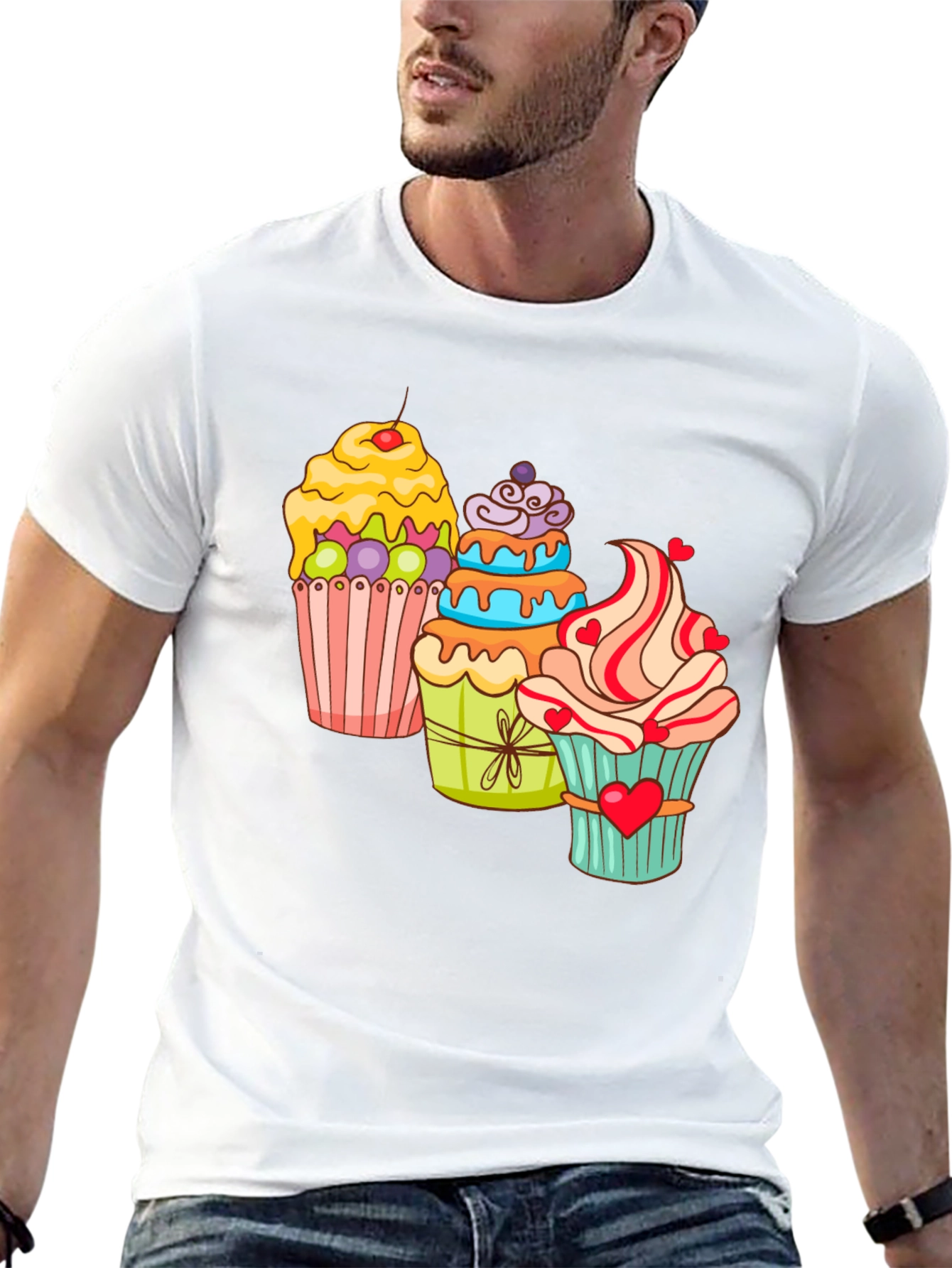 Cupcake T-Shirt Black Cotton Short Sleeve Dessert Lover