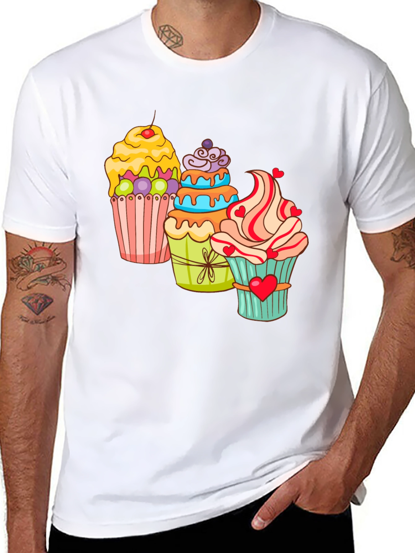 Cupcake T-Shirt Black Cotton Short Sleeve Dessert Lover