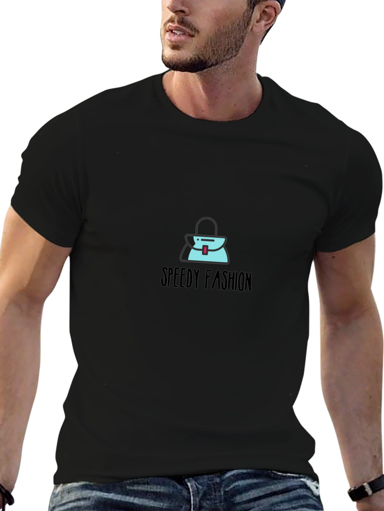 Stylish Black T-Shirt with Speedy Fashion Graphic