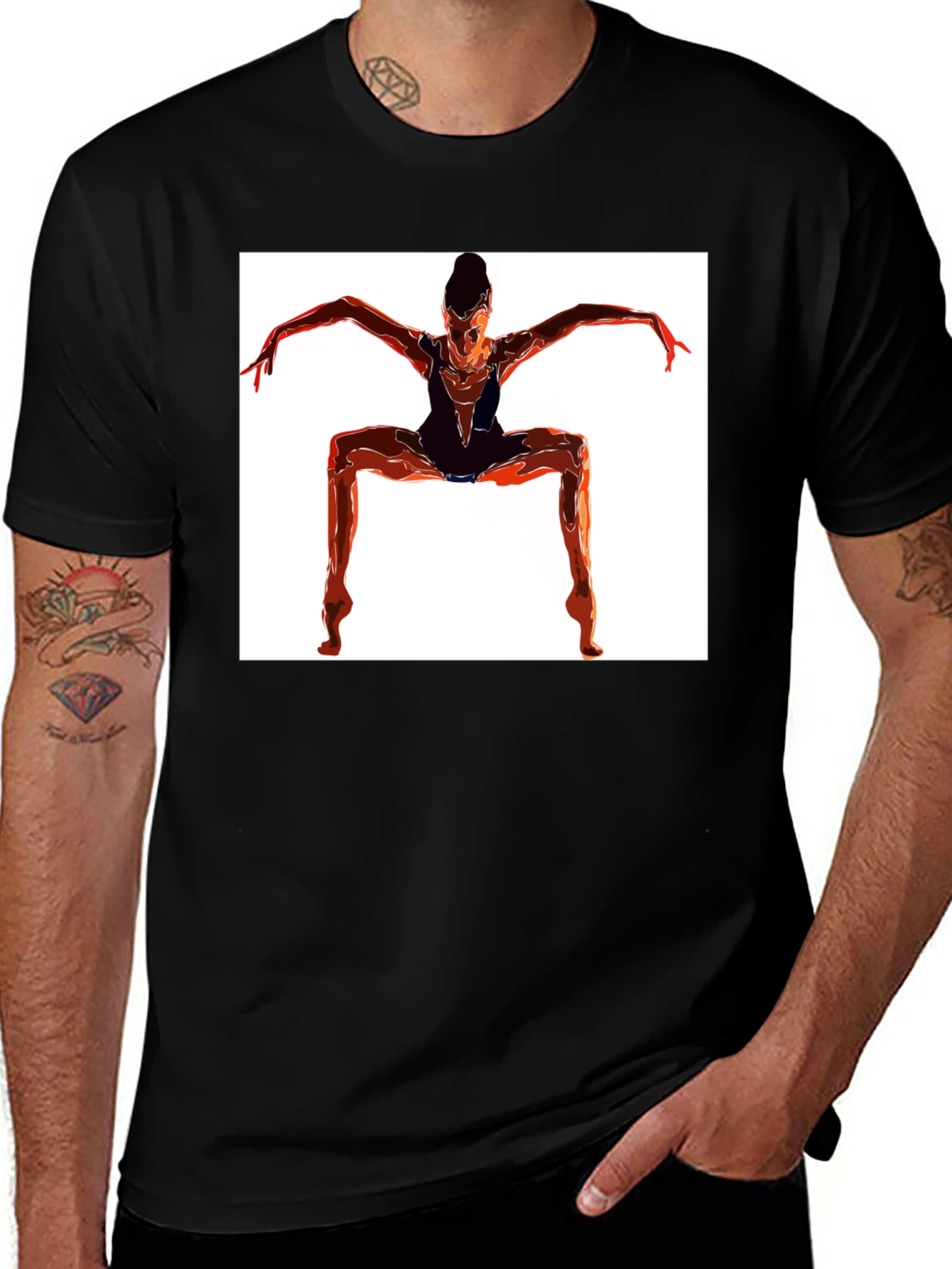 Abstract Dancer Graphic Tee - Modern Black T-Shirt
