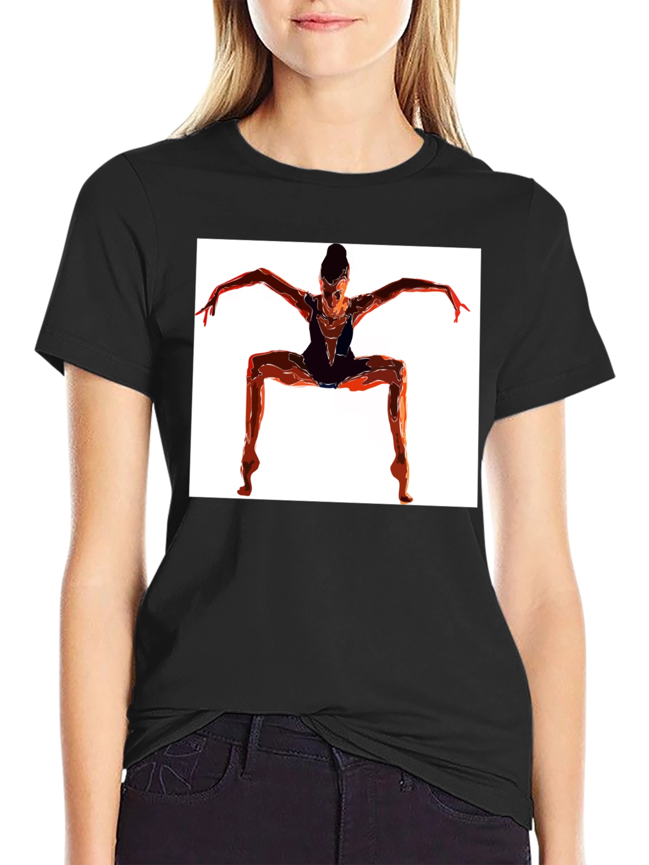 Abstract Dancer Graphic Tee - Modern Black T-Shirt