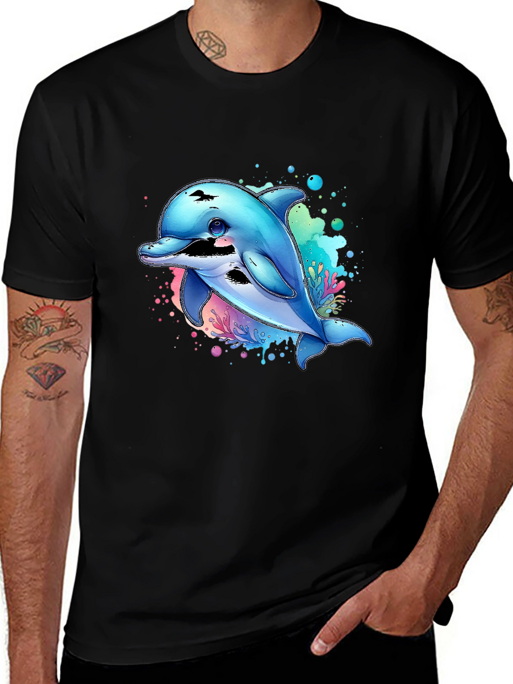 Dolphin Splash Graphic Tee - Black