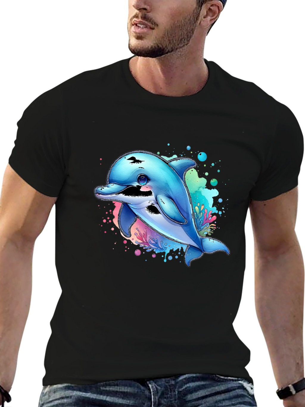 Dolphin Splash Graphic Tee - Black