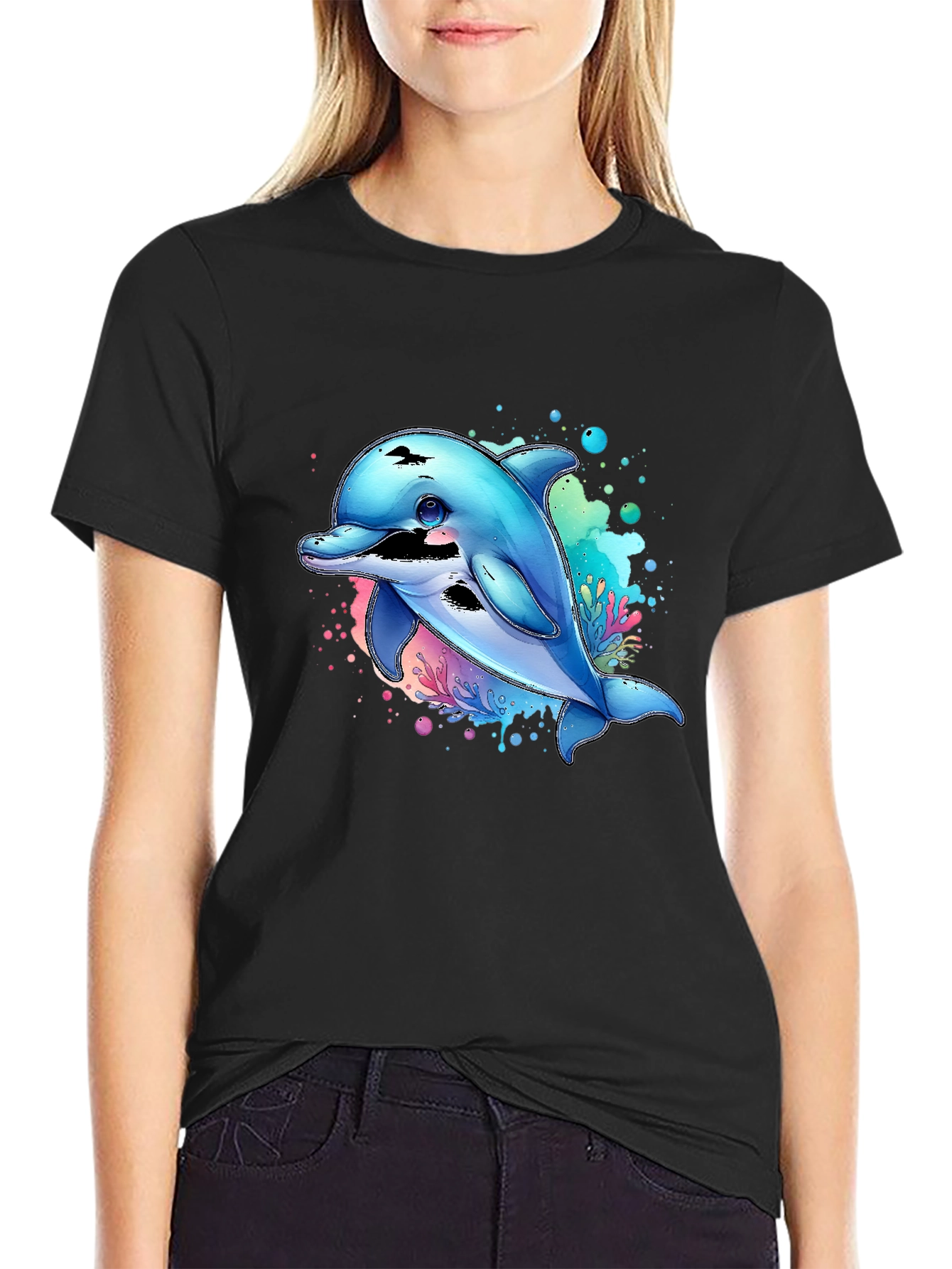 Dolphin Splash Graphic Tee - Black