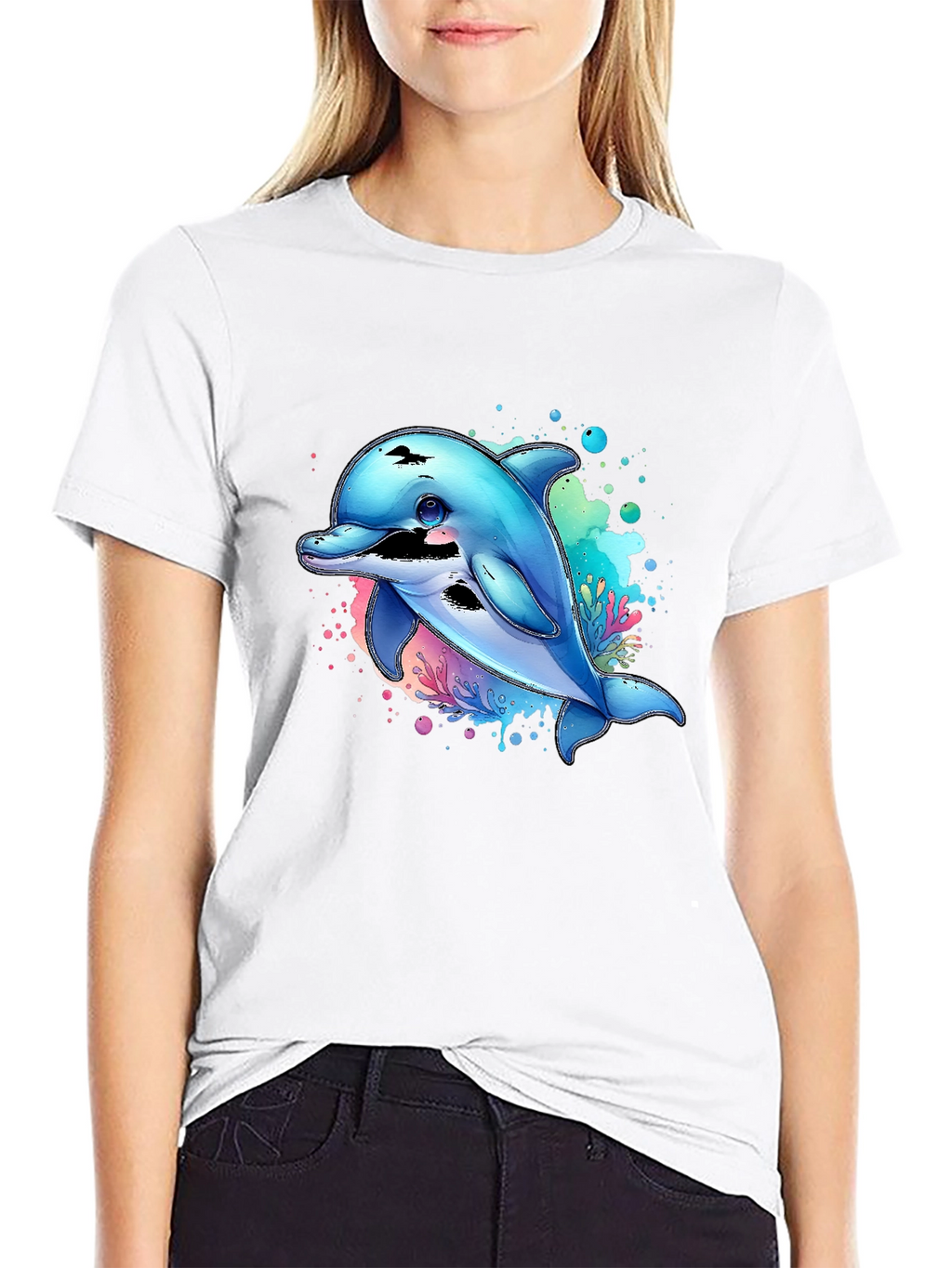 Dolphin Splash Graphic Tee - Black