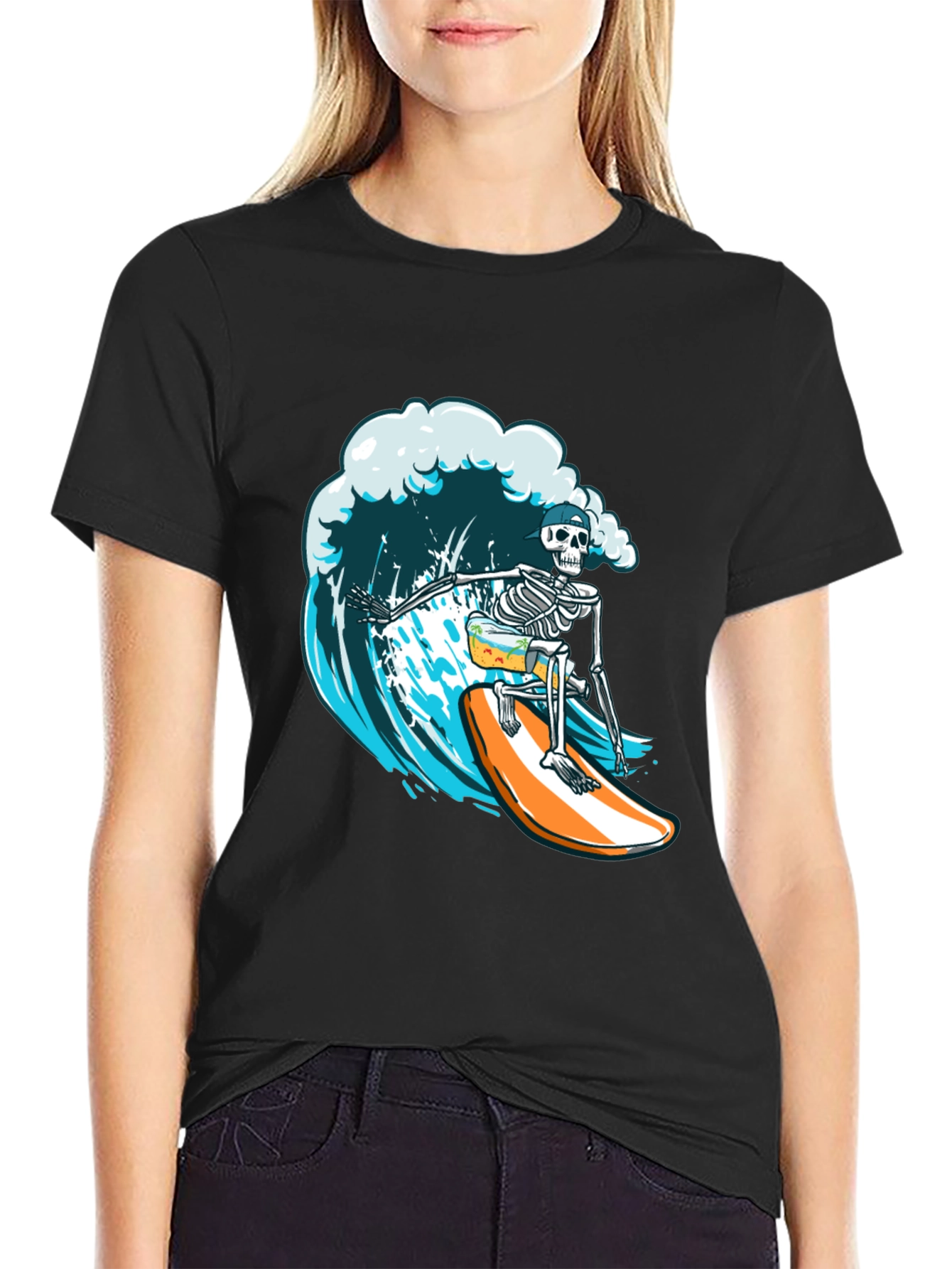 Skeleton Surfer Graphic Tee - Ride the Wave in Style!