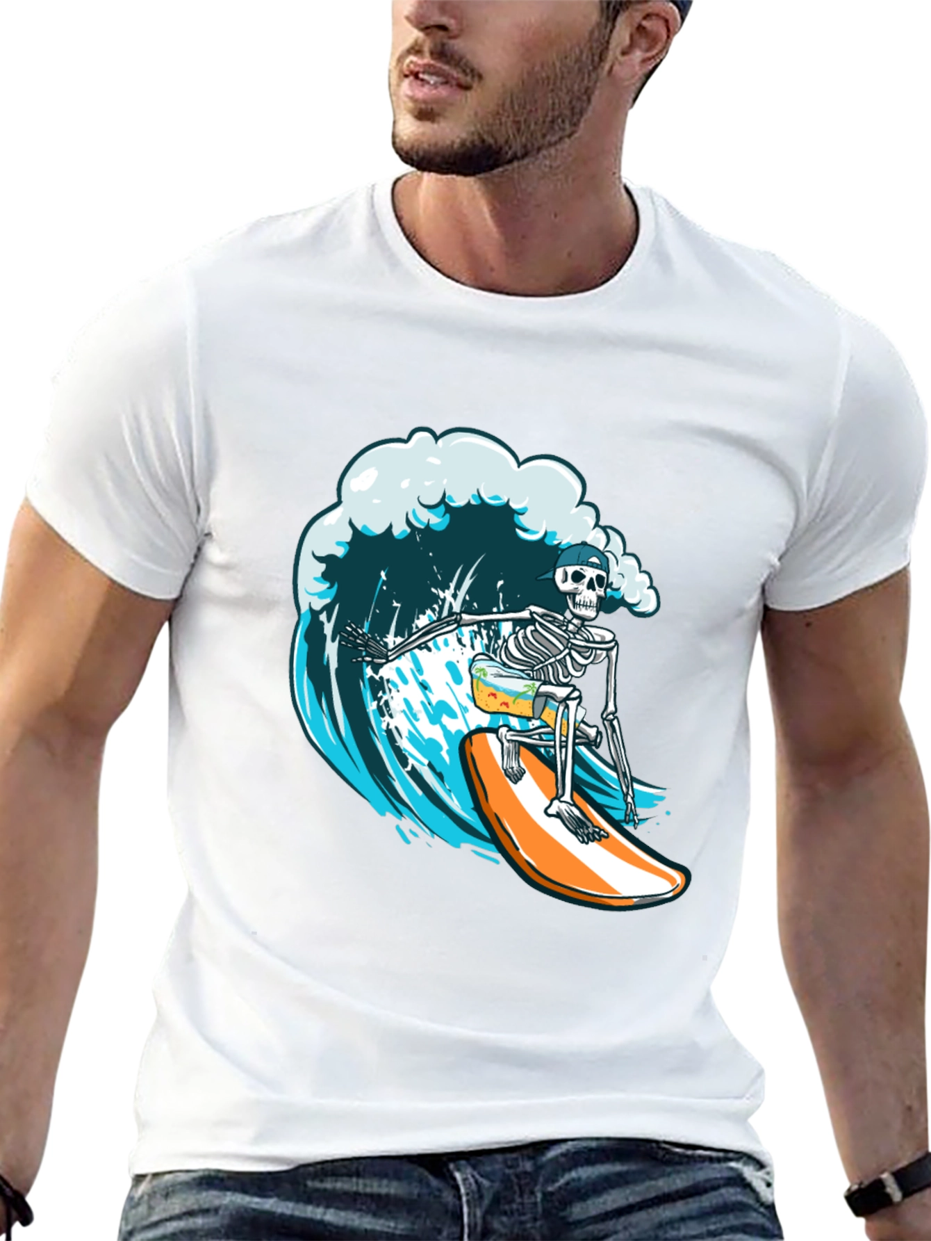 Skeleton Surfer Graphic Tee - Ride the Wave in Style!