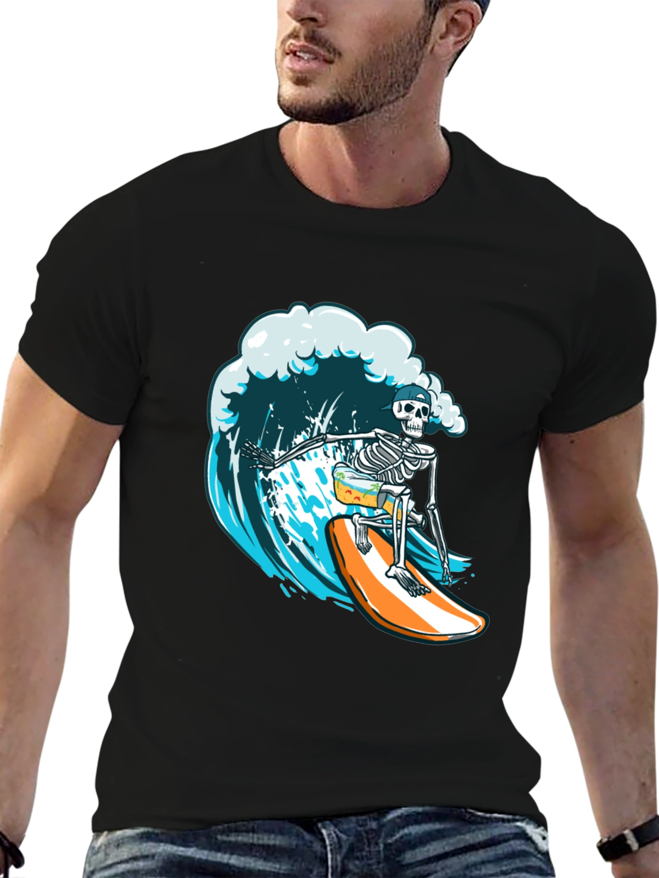 Skeleton Surfer Graphic Tee - Ride the Wave in Style!