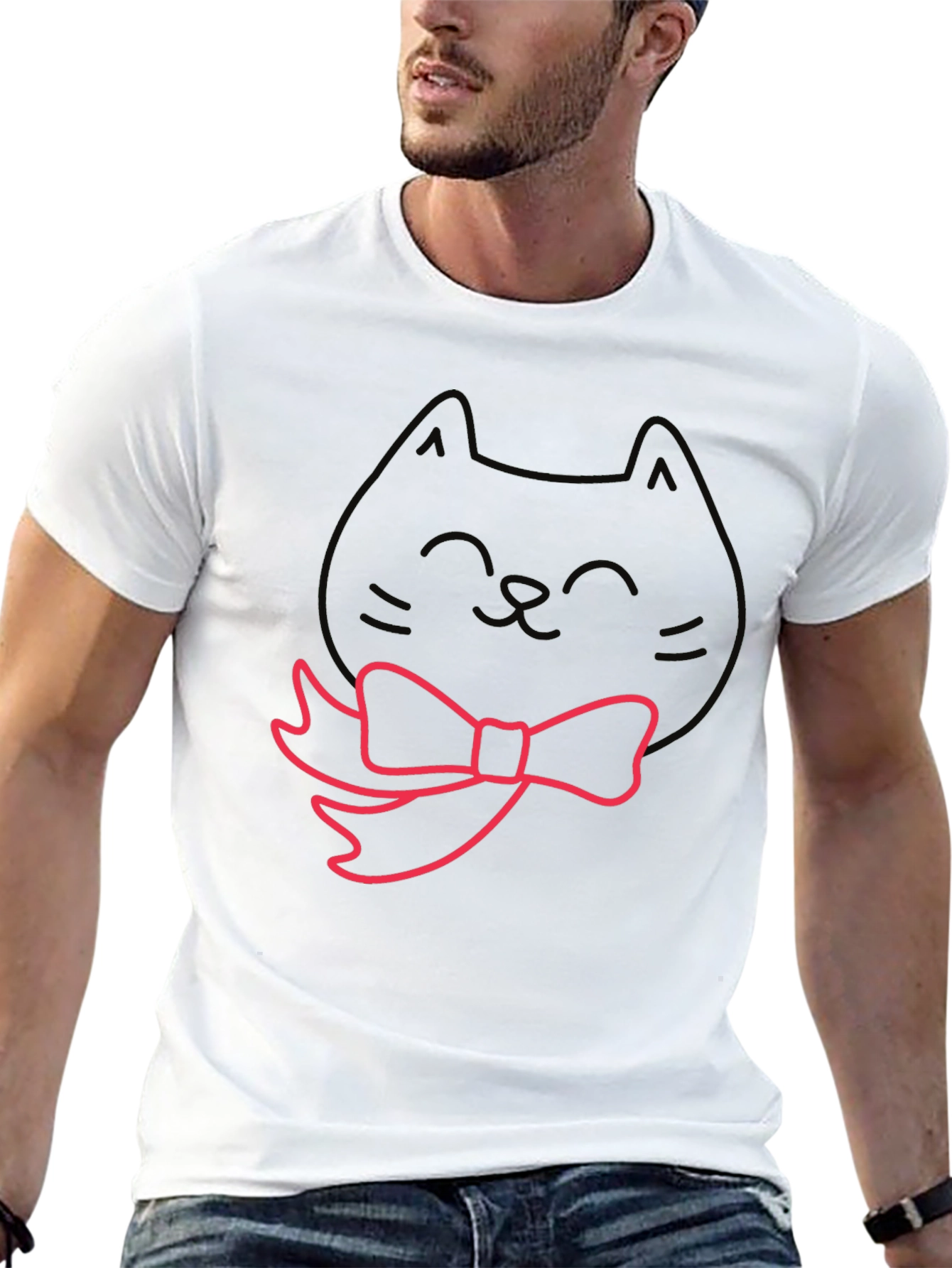 Cute Cat Bow Tie Graphic T-Shirt