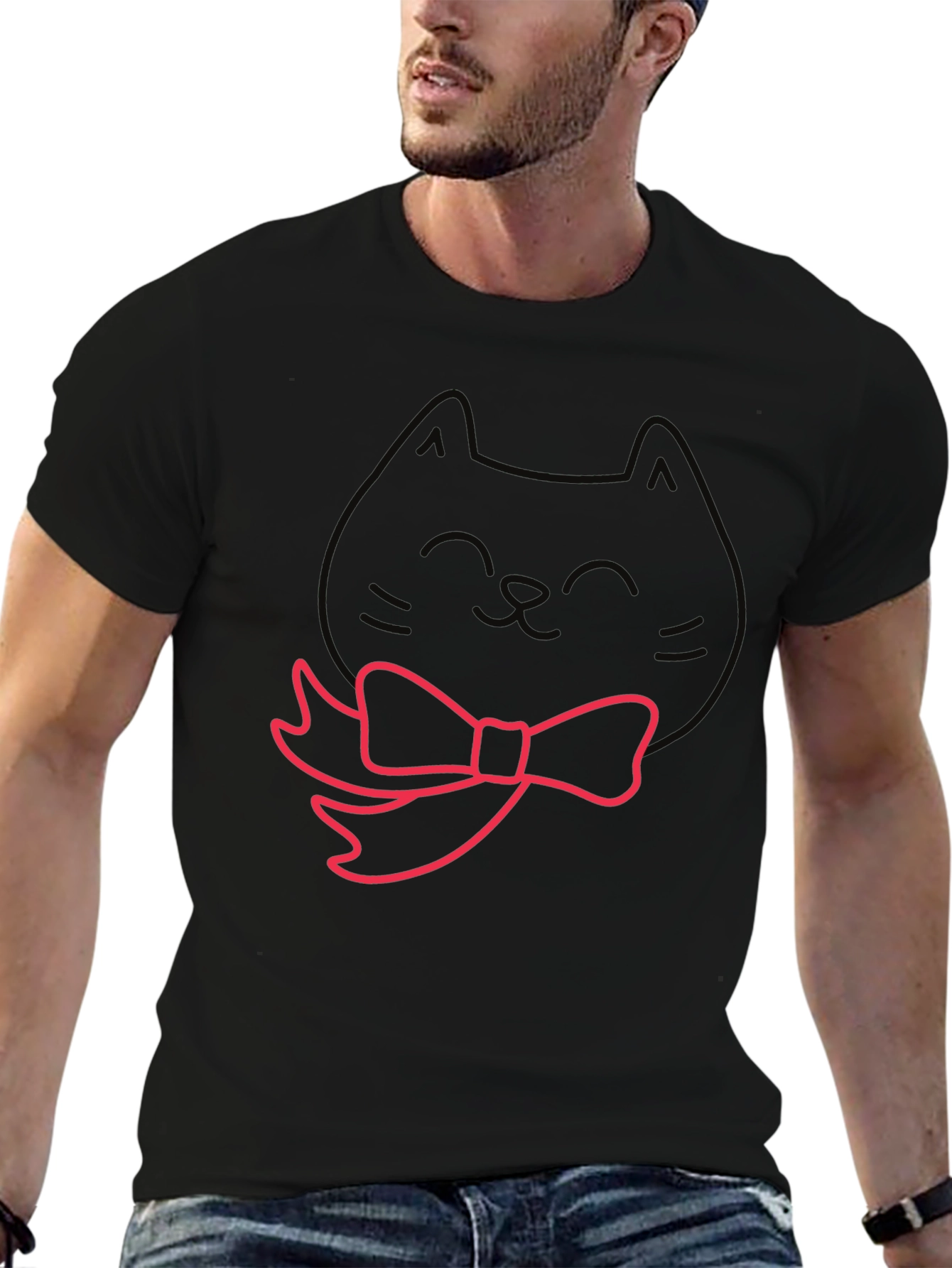 Cute Cat Bow Tie Graphic T-Shirt
