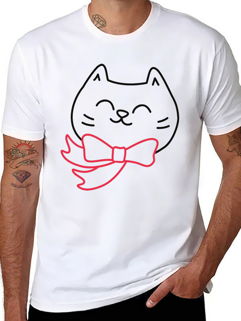 Cute Cat Bow Tie Graphic T-Shirt