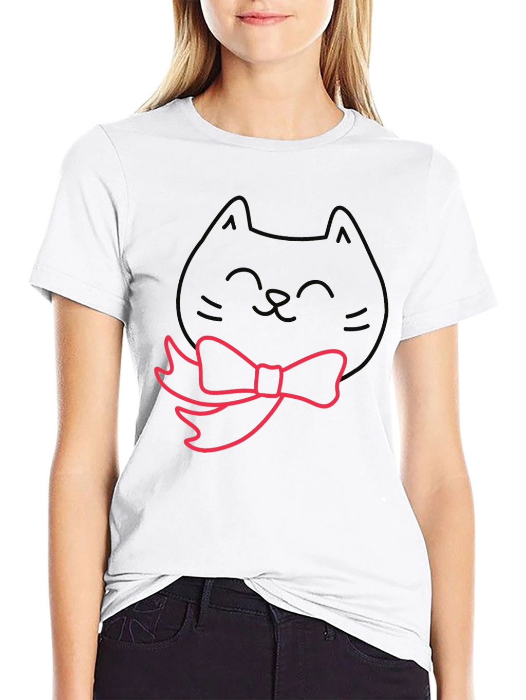 Cute Cat Bow Tie Graphic T-Shirt