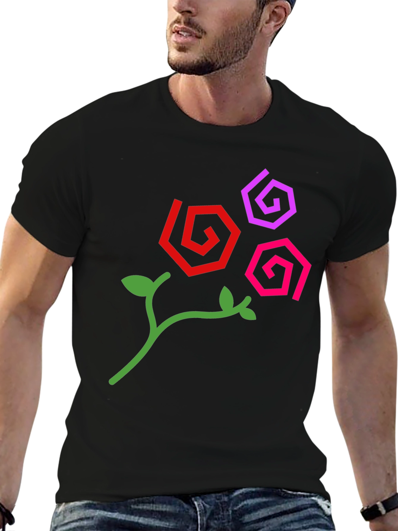 Abstract Floral Design Black T-Shirt