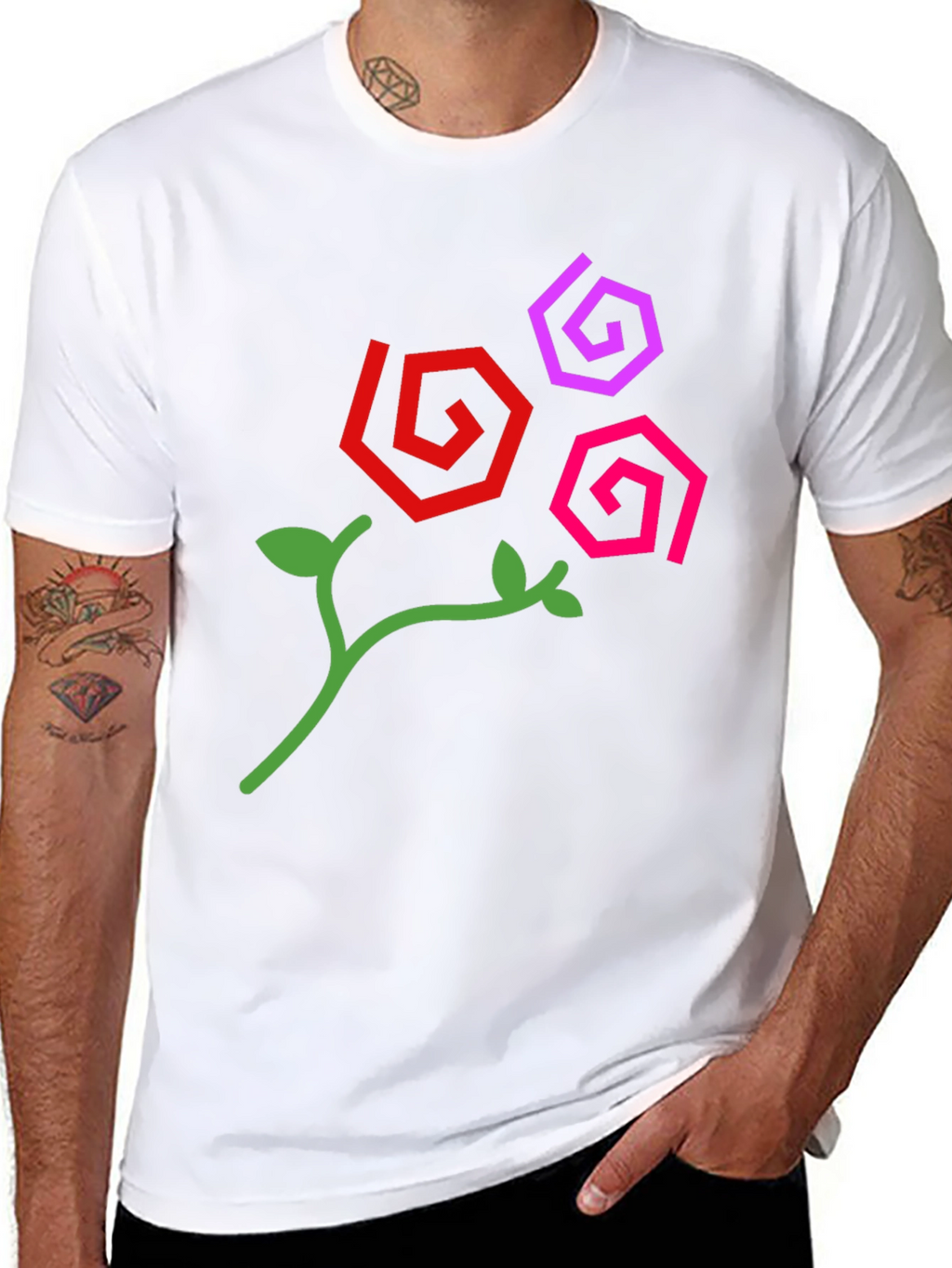 Abstract Floral Design Black T-Shirt