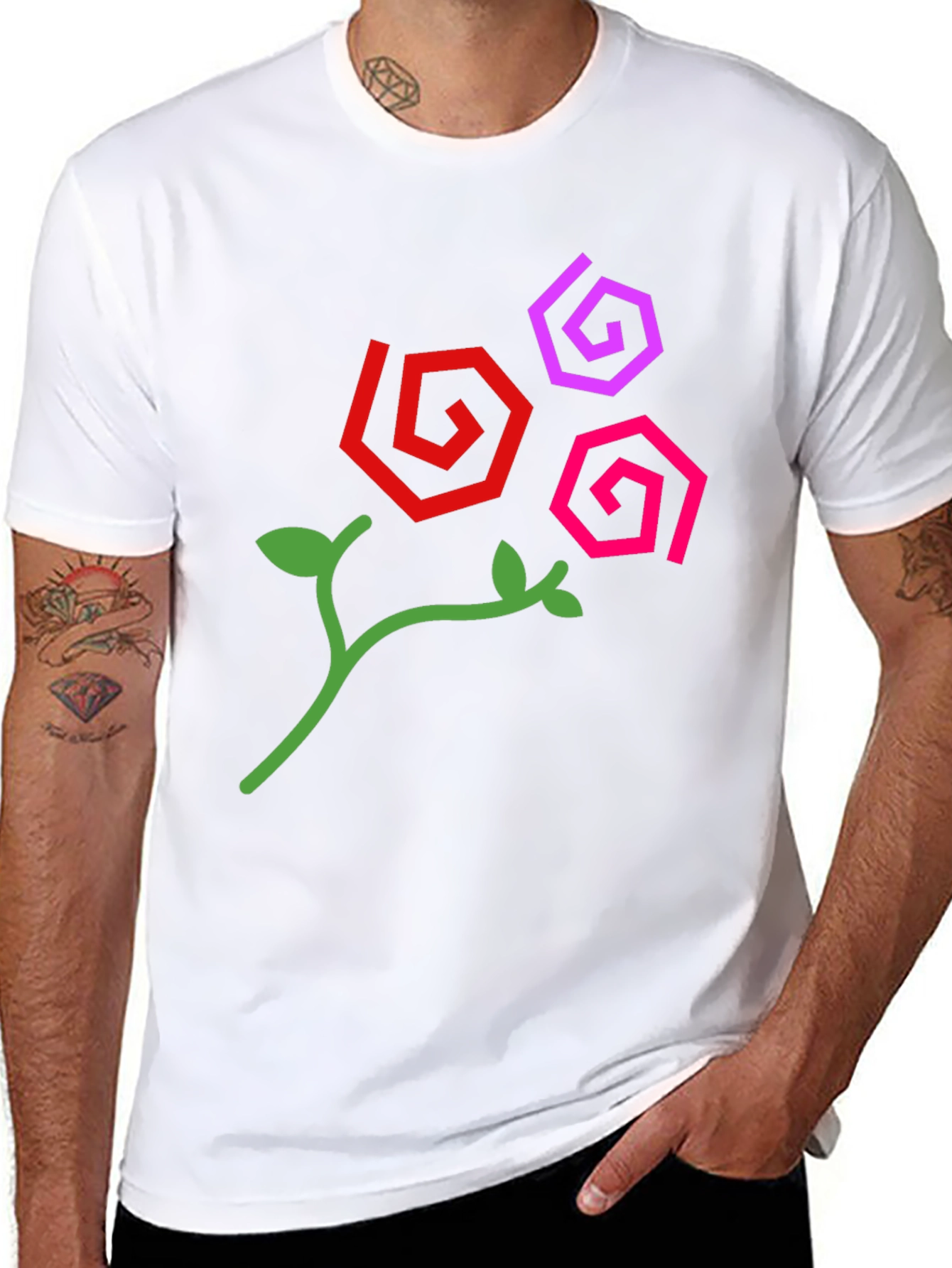 Abstract Floral Design Black T-Shirt