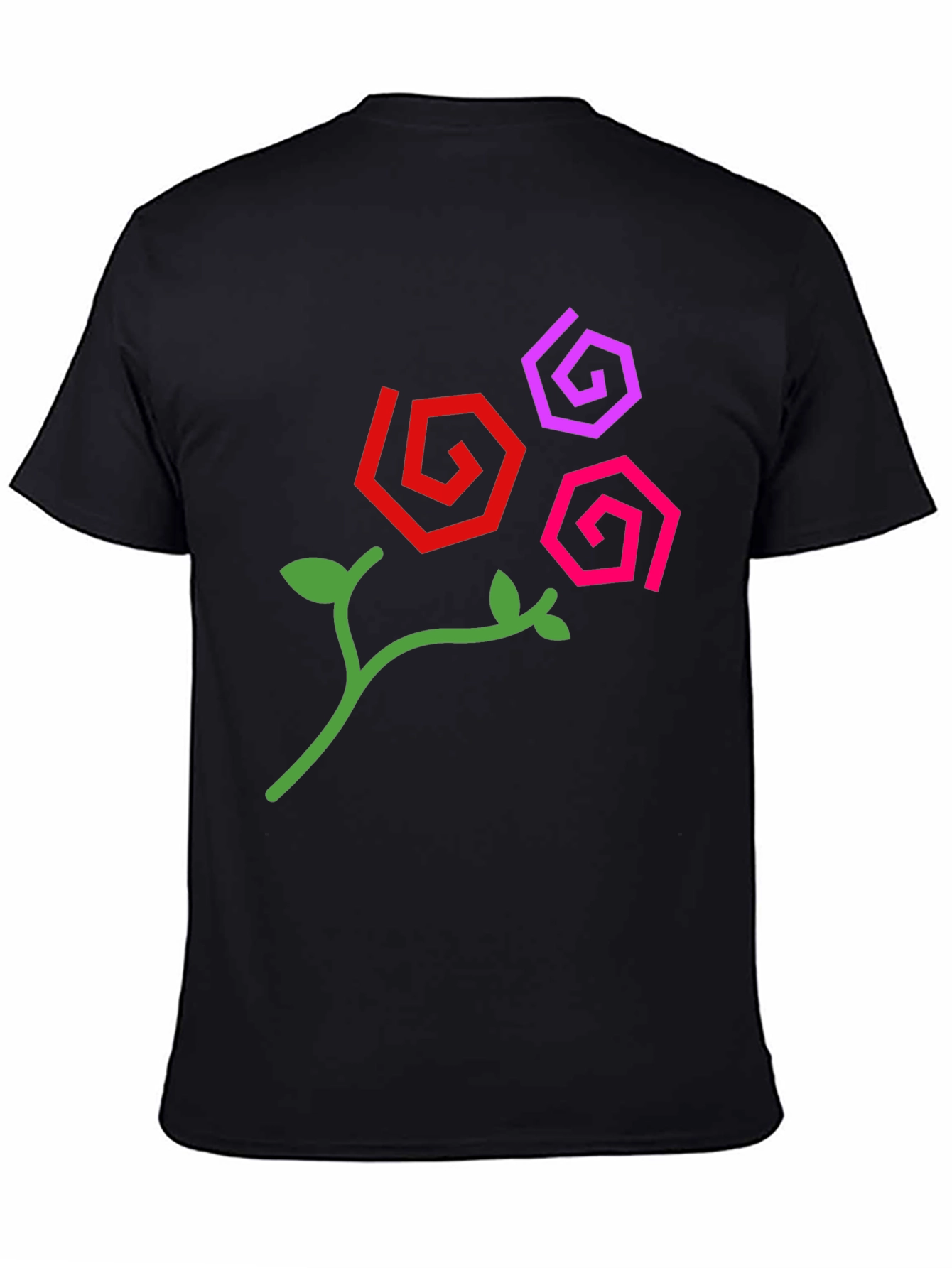 Abstract Floral Design Black T-Shirt