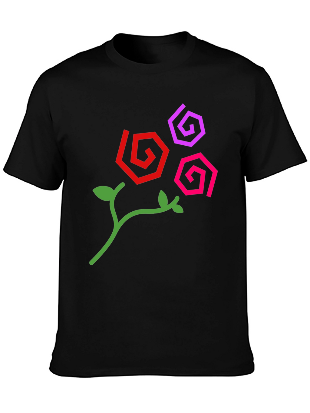 Abstract Floral Design Black T-Shirt