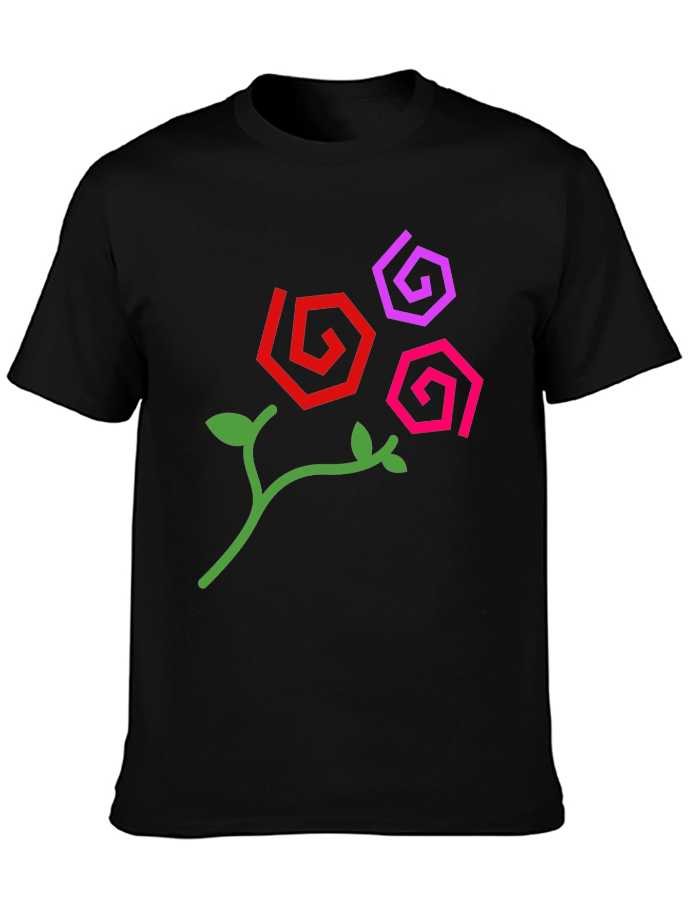 Abstract Floral Design Black T-Shirt