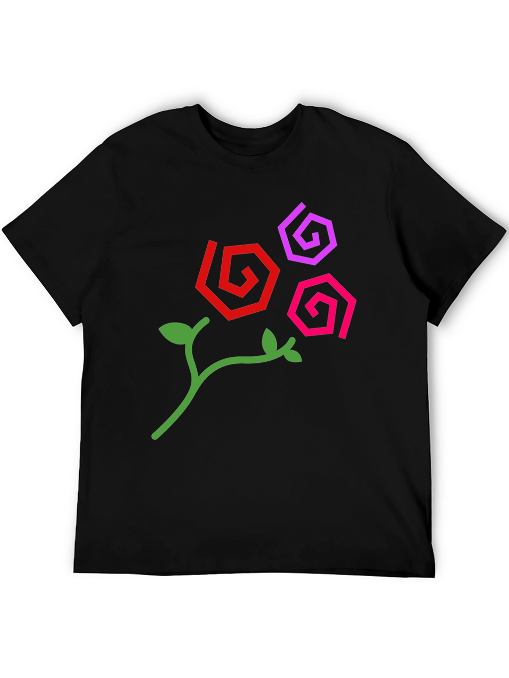 Abstract Floral Design Black T-Shirt