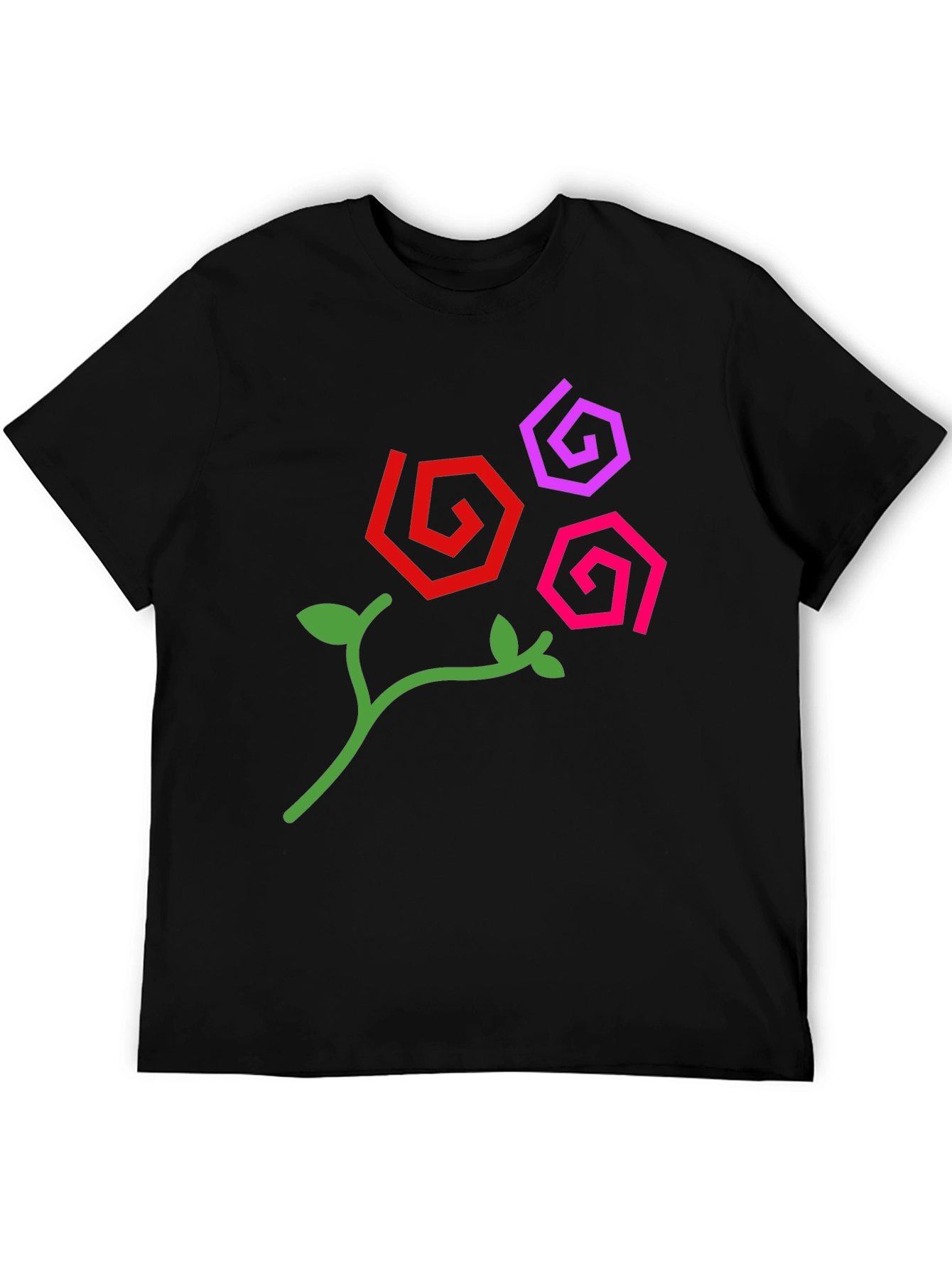 Abstract Floral Design Black T-Shirt