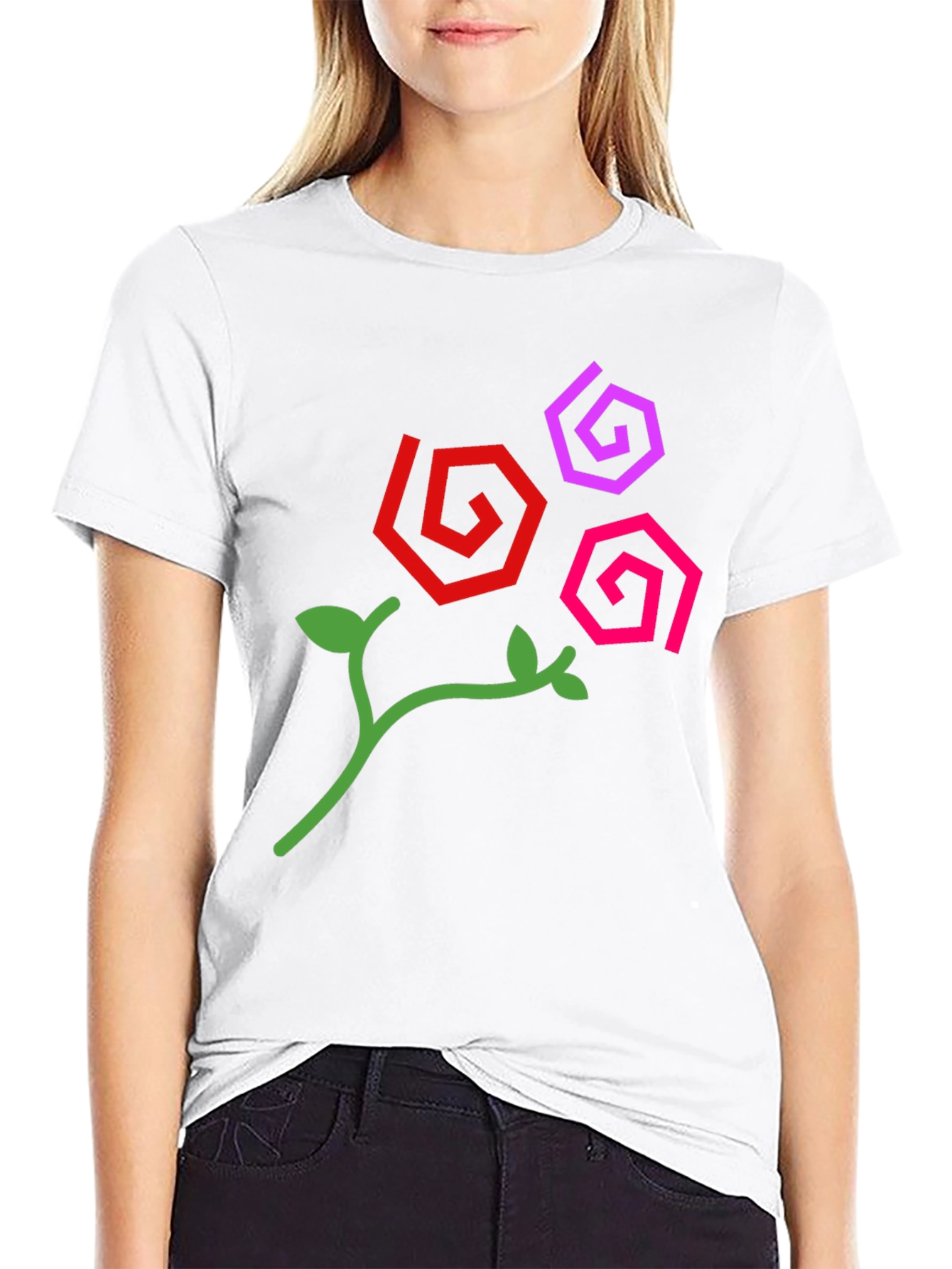 Abstract Floral Design Black T-Shirt