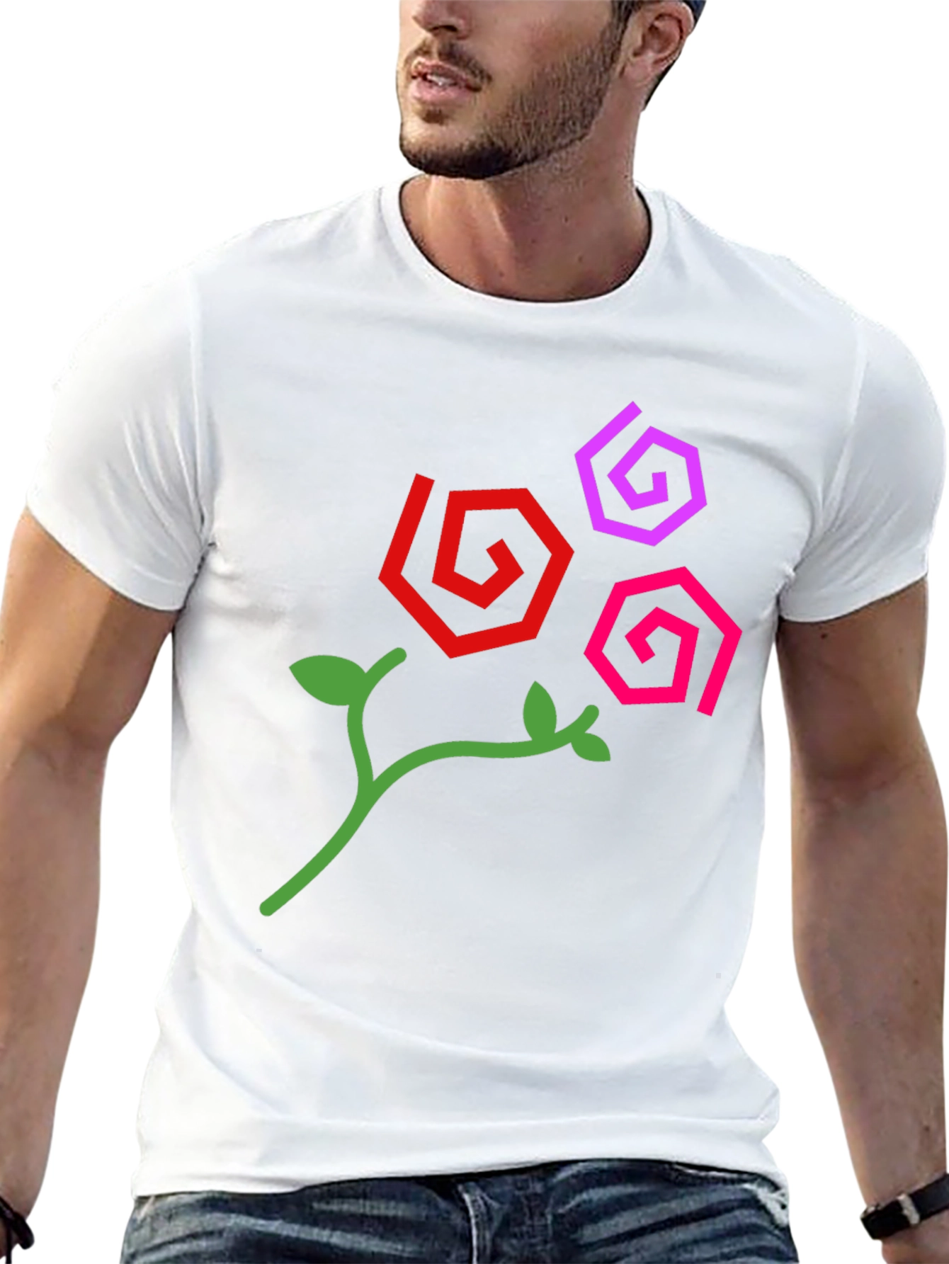 Abstract Floral Design Black T-Shirt