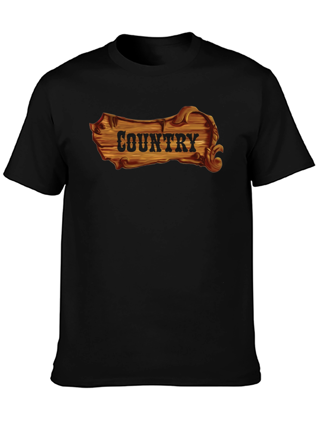 Country Wooden Sign Graphic Black T-Shirt