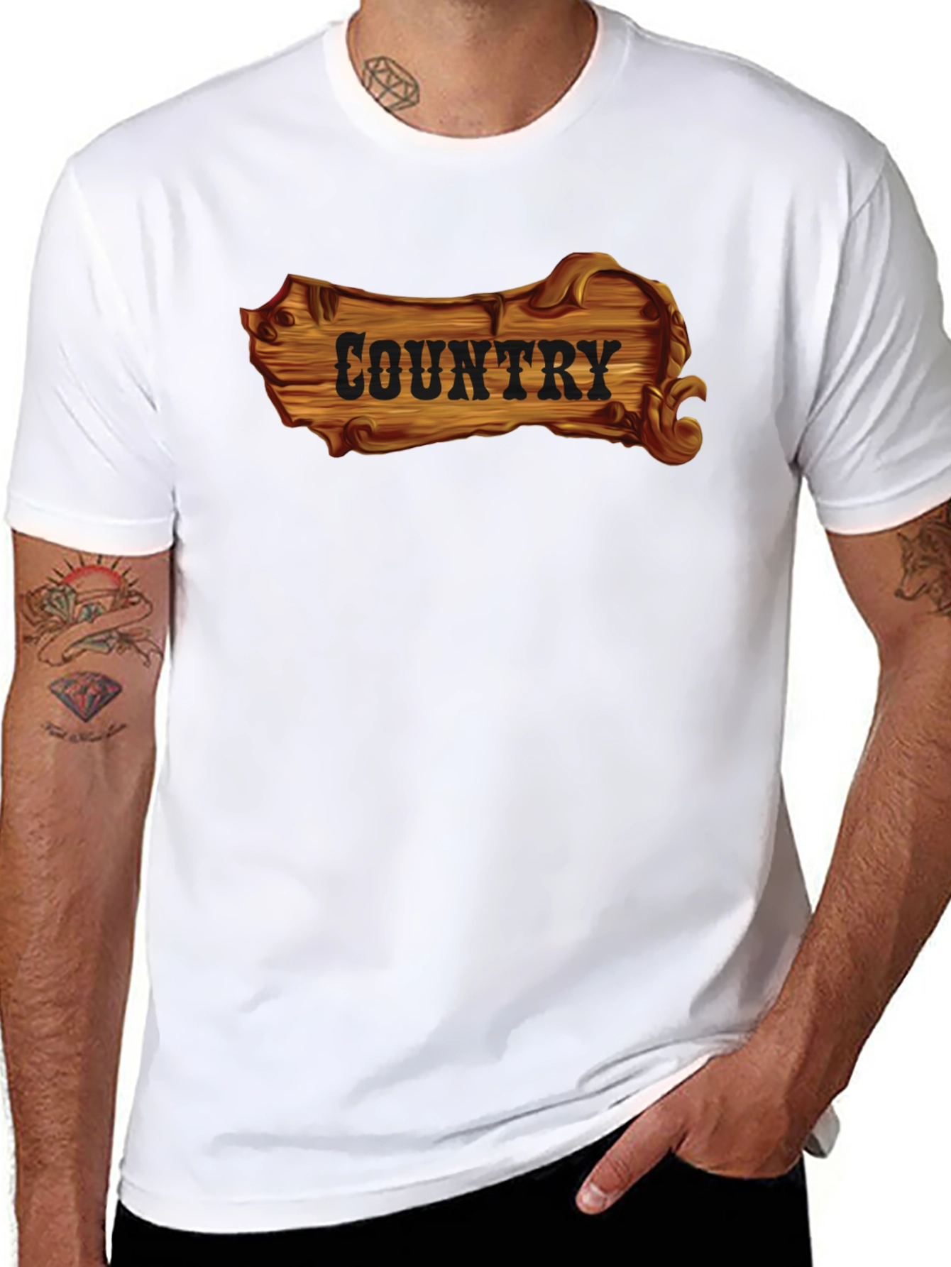 Country Wooden Sign Graphic Black T-Shirt