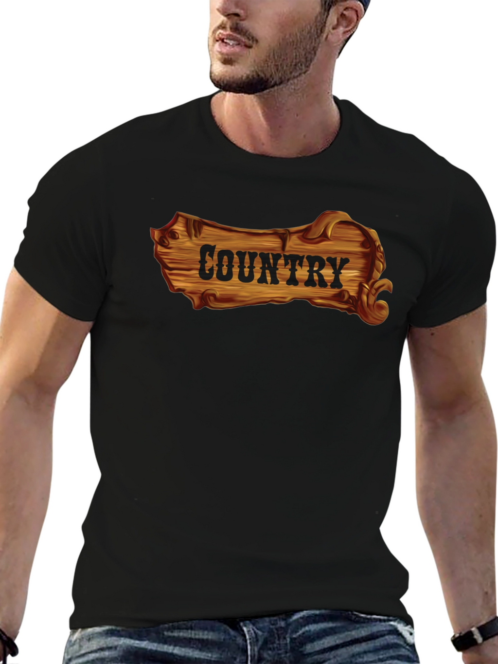 Country Wooden Sign Graphic Black T-Shirt