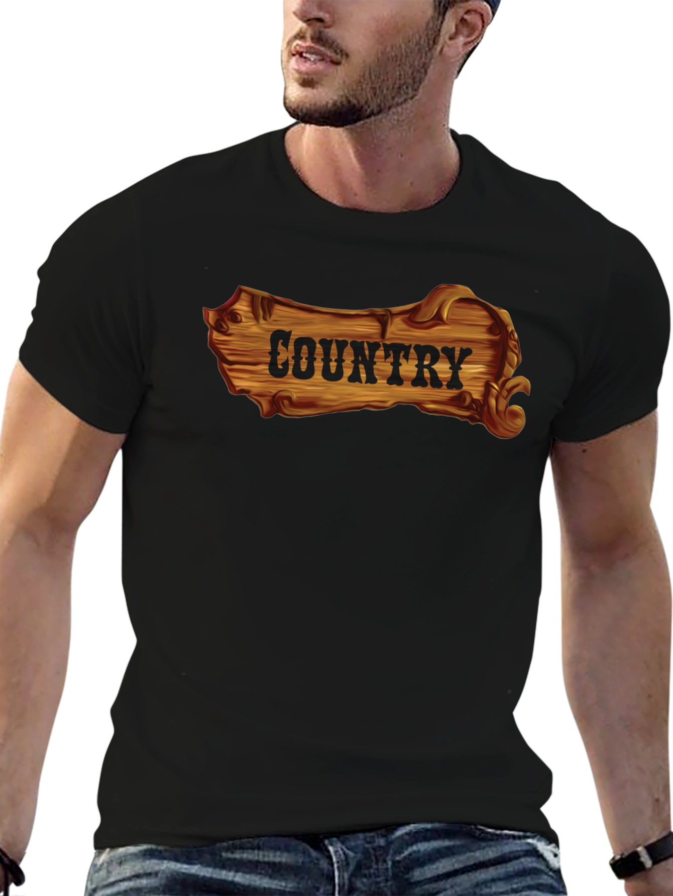 Country Wooden Sign Graphic Black T-Shirt