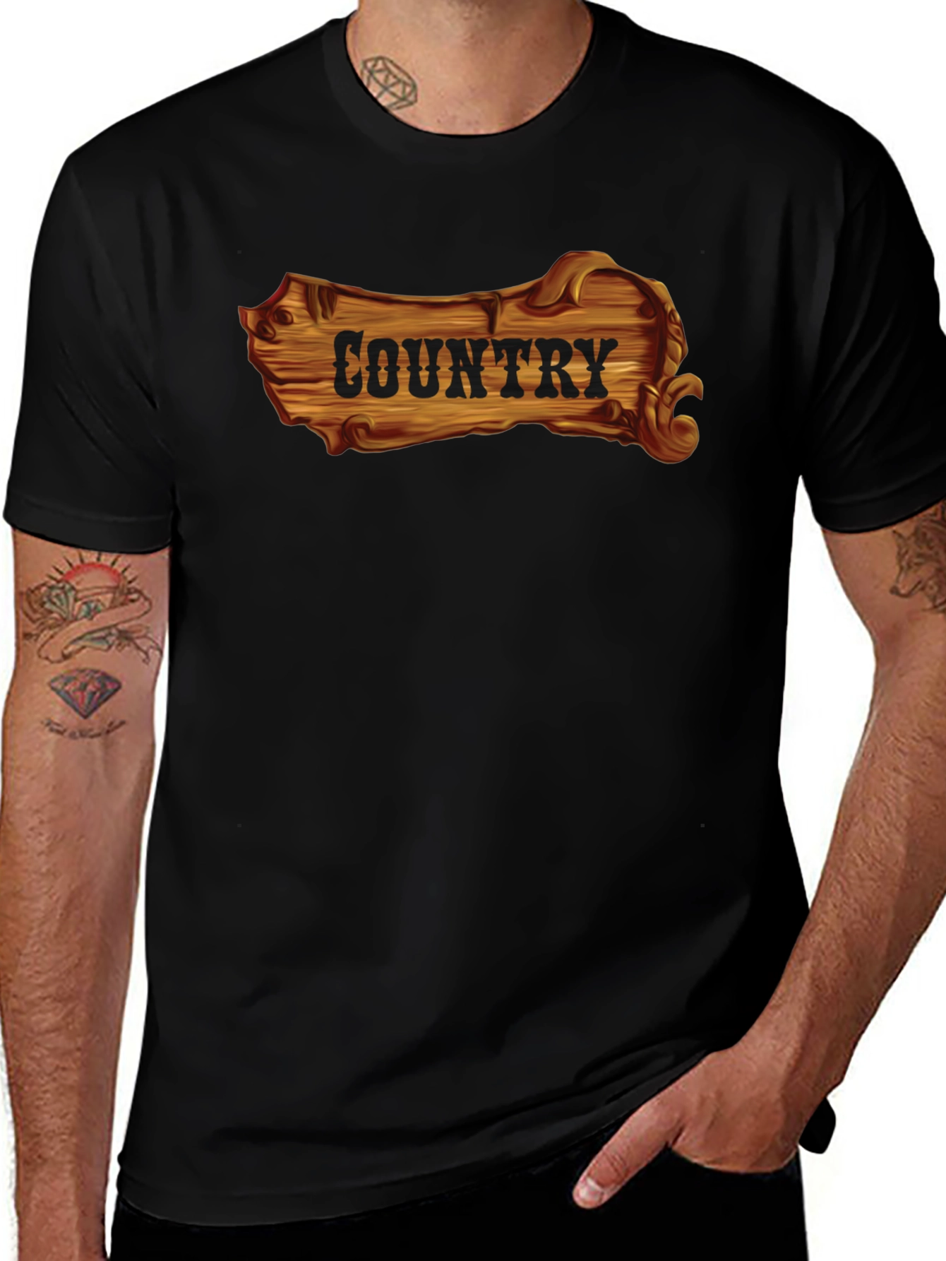 Country Wooden Sign Graphic Black T-Shirt