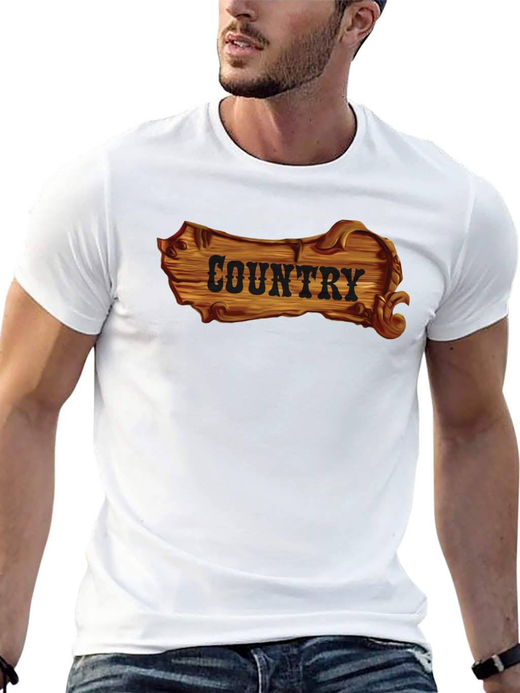 Country Wooden Sign Graphic Black T-Shirt