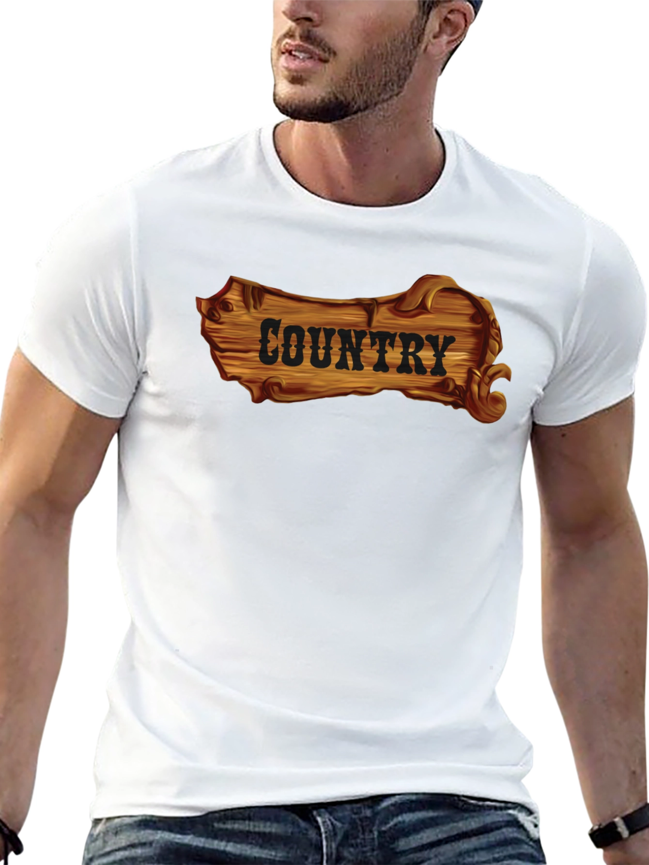 Country Wooden Sign Graphic Black T-Shirt
