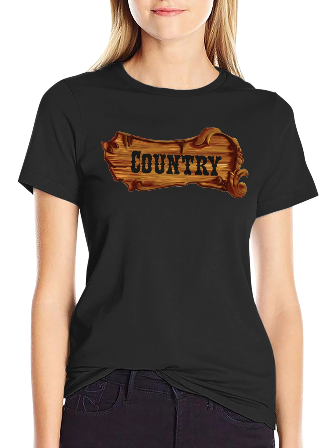 Country Wooden Sign Graphic Black T-Shirt
