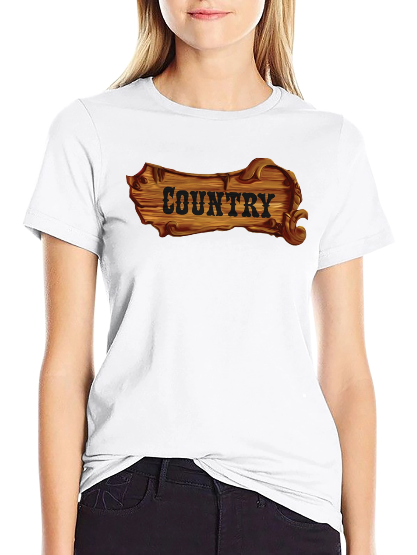 Country Wooden Sign Graphic Black T-Shirt