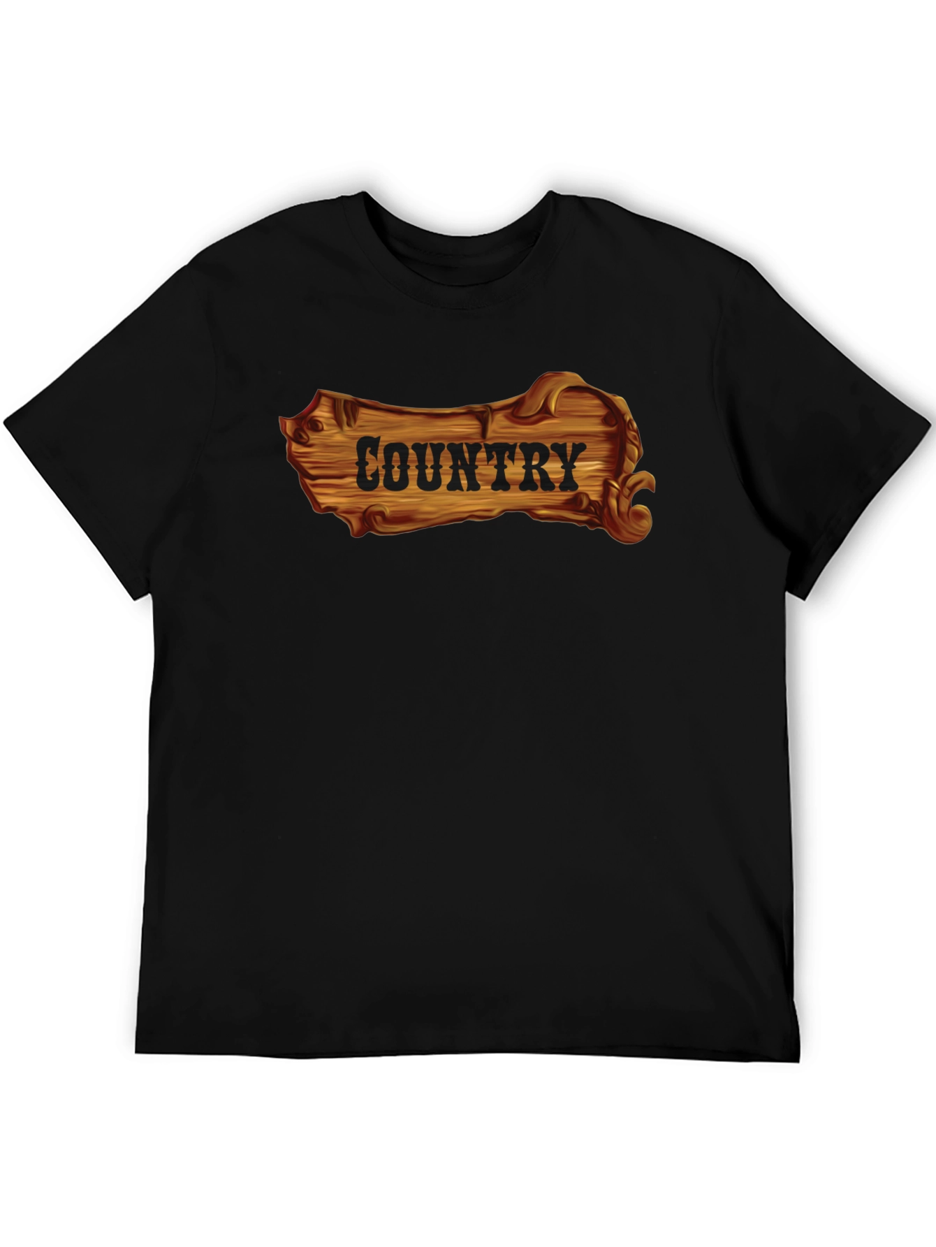 Country Wooden Sign Graphic Black T-Shirt
