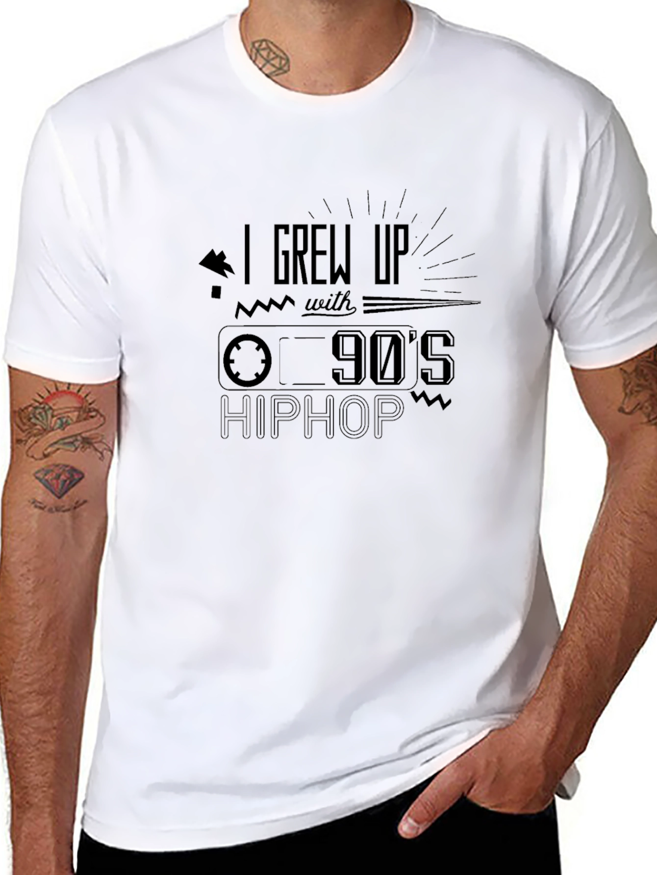 90s Hip Hop Cassette Tape Graphic Tee - Black