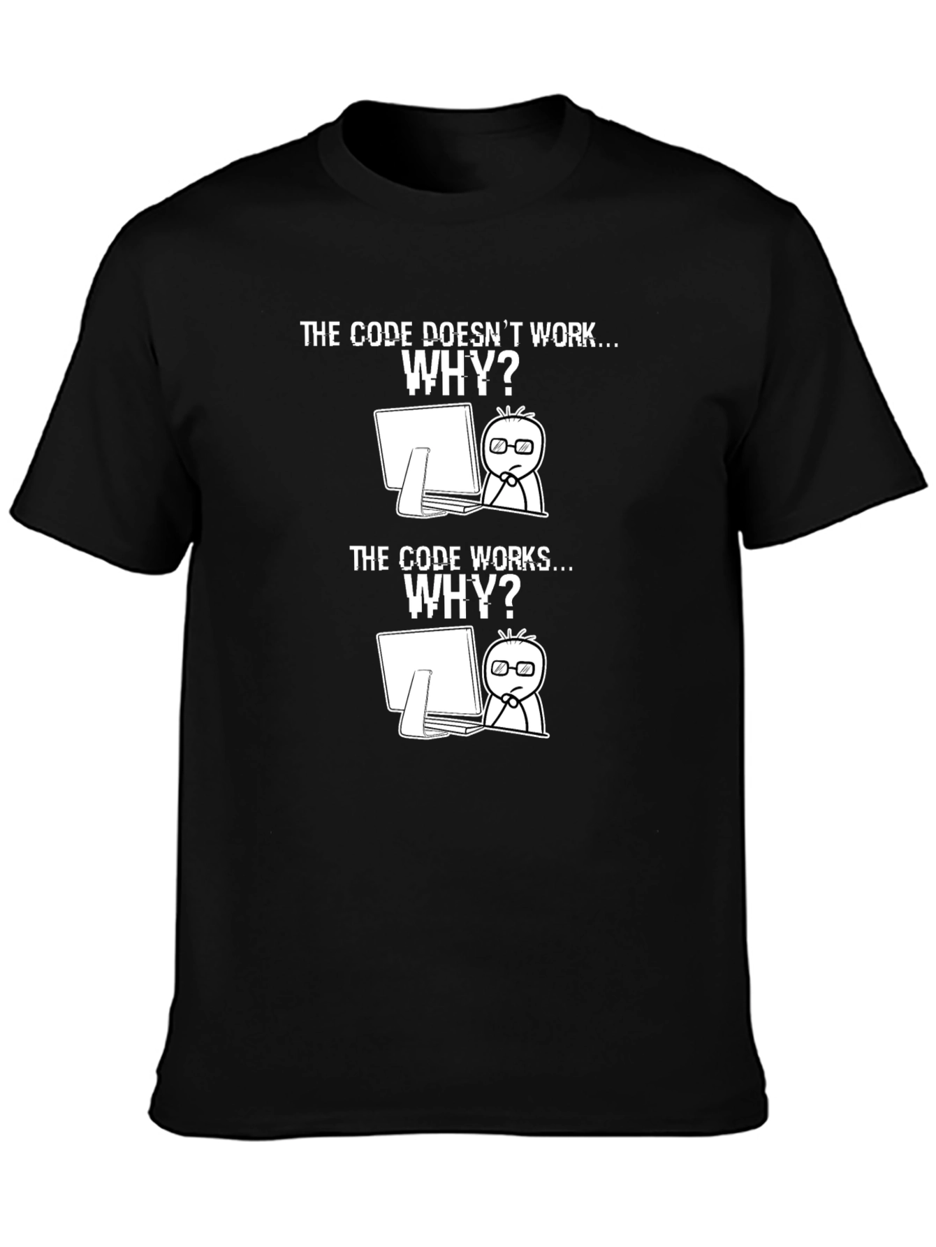 Coding Humor T-Shirt: Code Works? Why?