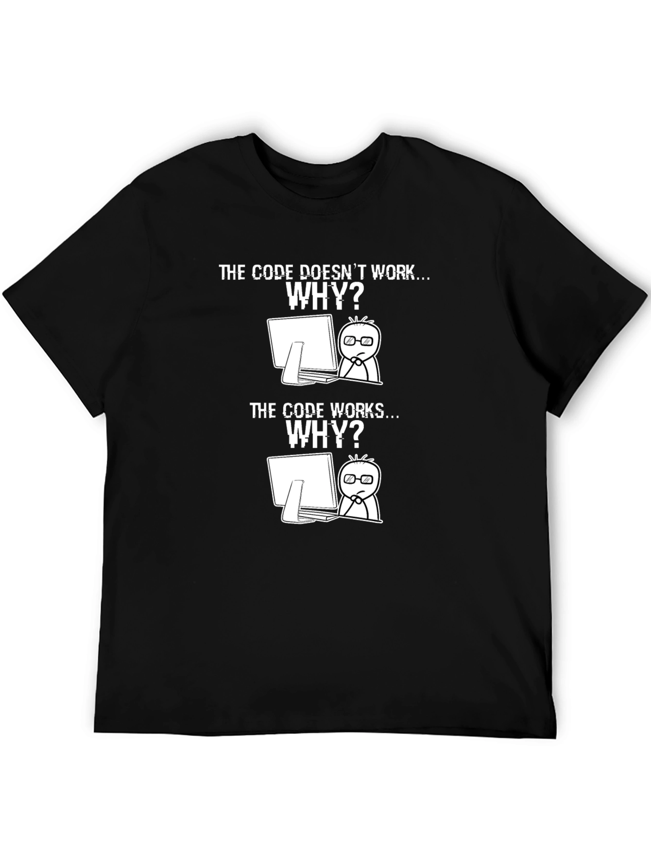 Coding Humor T-Shirt: Code Works? Why?