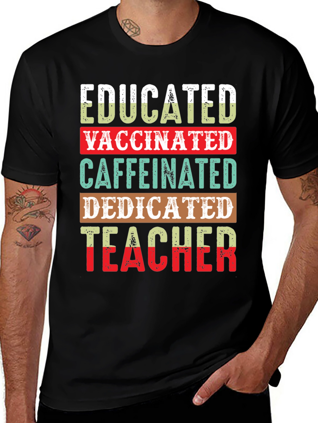 Educated Vaccinated Caffeinated Teacher T-Shirt