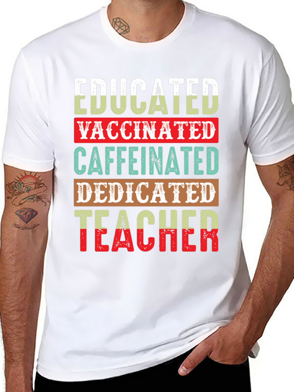 Educated Vaccinated Caffeinated Teacher T-Shirt