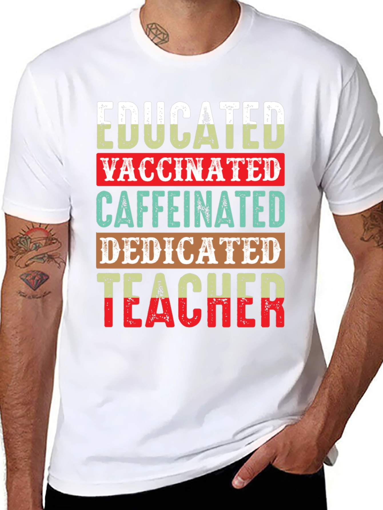 Educated Vaccinated Caffeinated Teacher T-Shirt