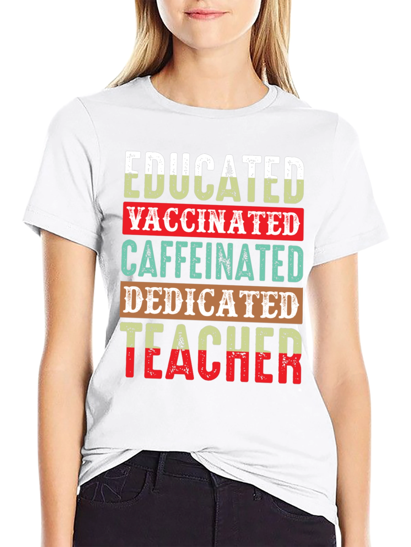 Educated Vaccinated Caffeinated Teacher T-Shirt