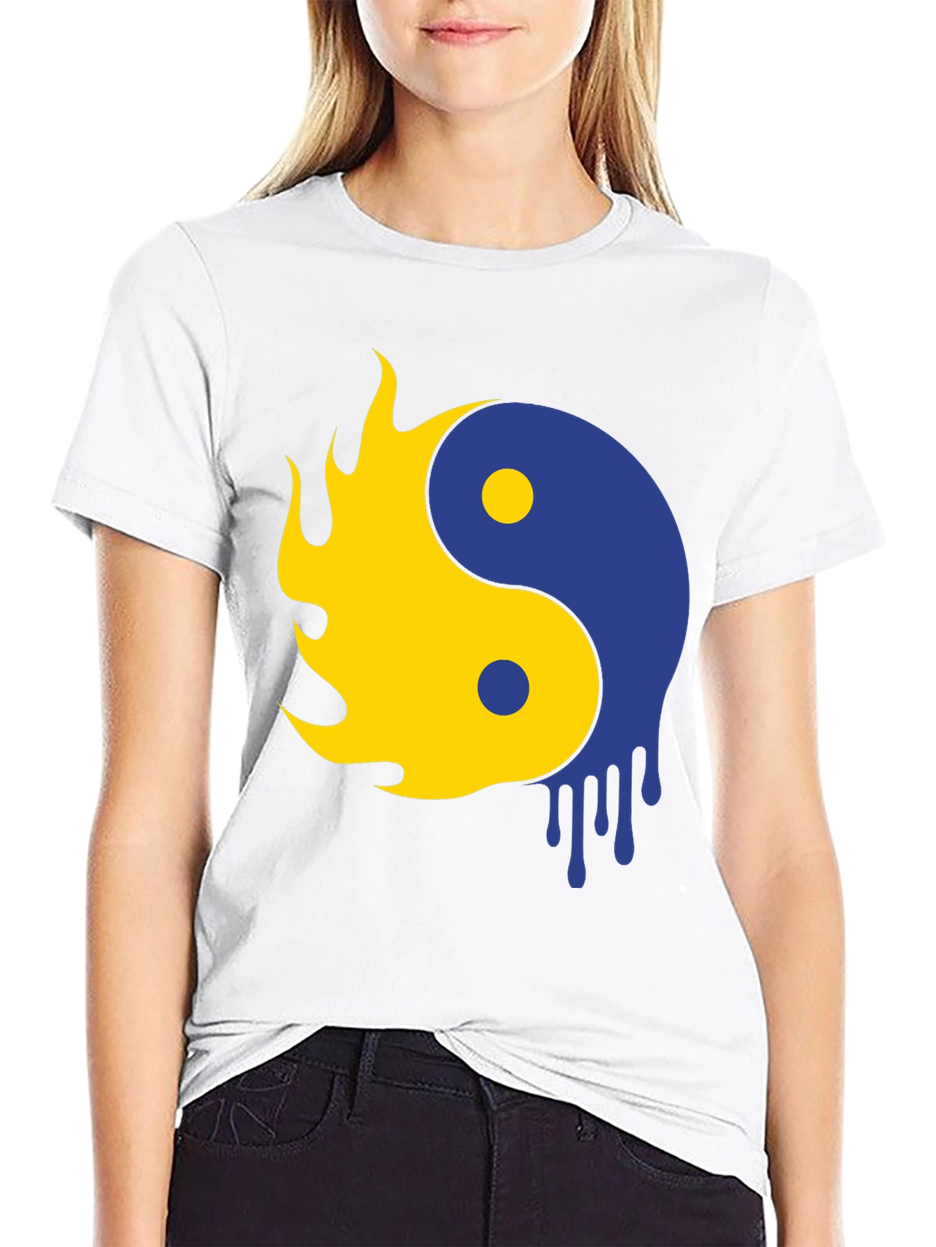 Yin Yang Flame Drip Graphic Tee - Modern Style