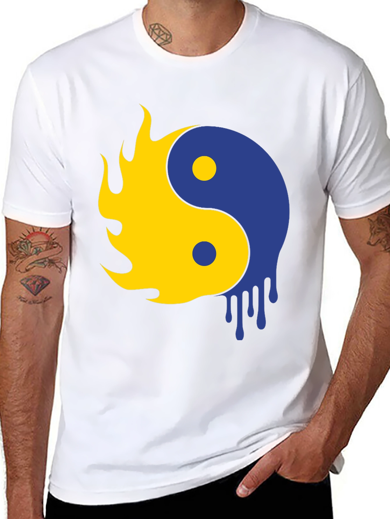 Yin Yang Flame Drip Graphic Tee - Modern Style